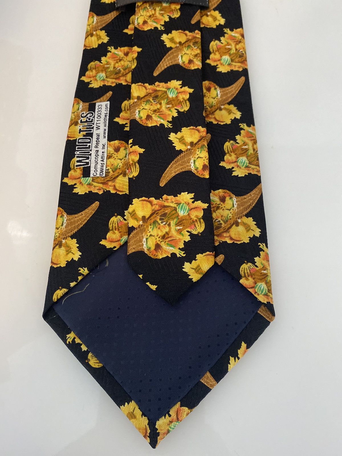 Vintage Wild Ties Cornucopia Repeat Wide Silk Tie Vintage Orange Blk Size ONE SIZE - 3 Thumbnail