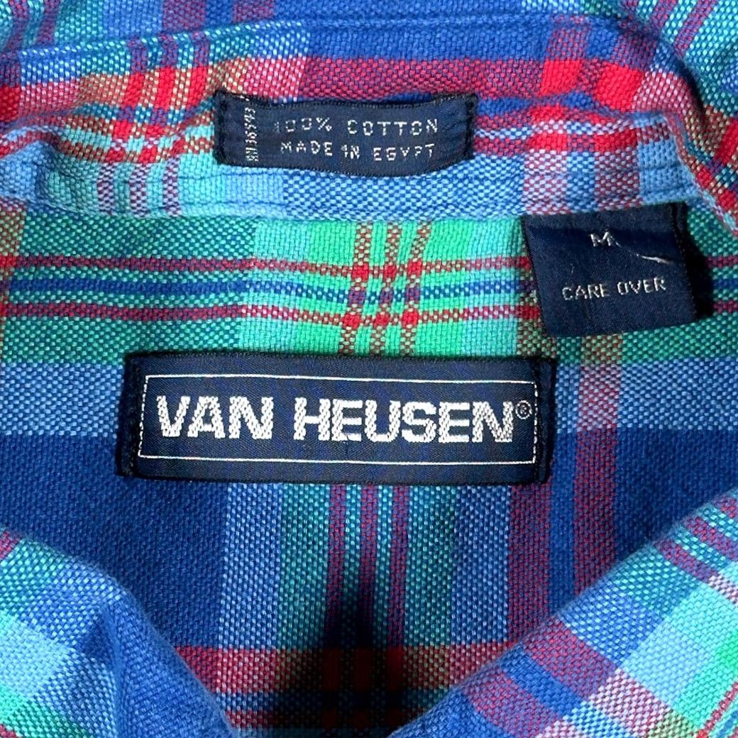 Van Heusen VINTAGE Van Heusen Shirt Adult MEDIUM Blue Plaid Madras Short Sleeve Button-Down Collar 90s Mens Size US M / EU 48-50 / 2 - 4 Thumbnail
