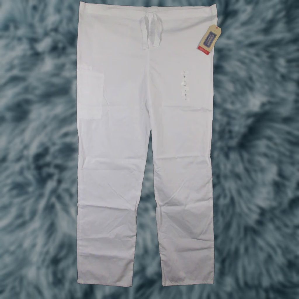 Cherokee Cherokee Workwear Scrub Pants Adult L White Solid Drawstring Cargo NEW NWT Unisex Size US 33 - 1 Thumbnail