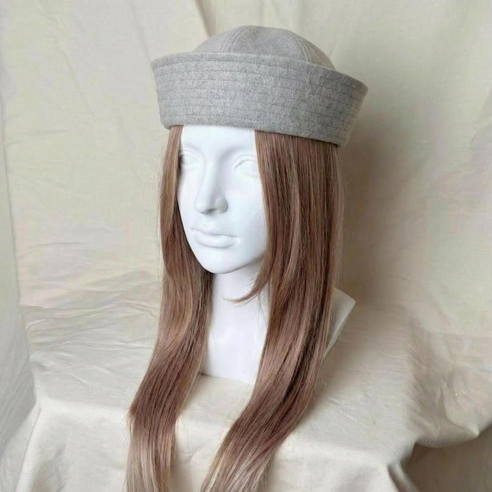 Japanese Brand Light Grey Wool Eyelet Beret Sailor Hat Y2K French Girl Size ONE SIZE - 1 Thumbnail