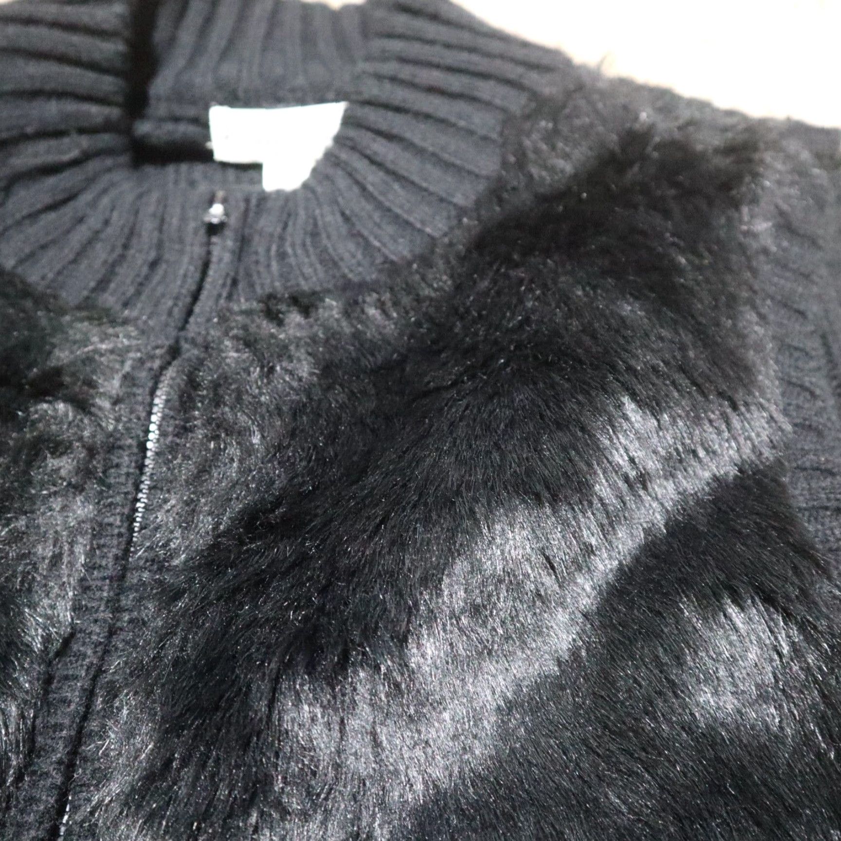 Vintage Kim Rogers Vest Women PL Black Faux Fur Knit Back Ribbed Stretch Zip Size L / US 10 / IT 46 - 2 Thumbnail