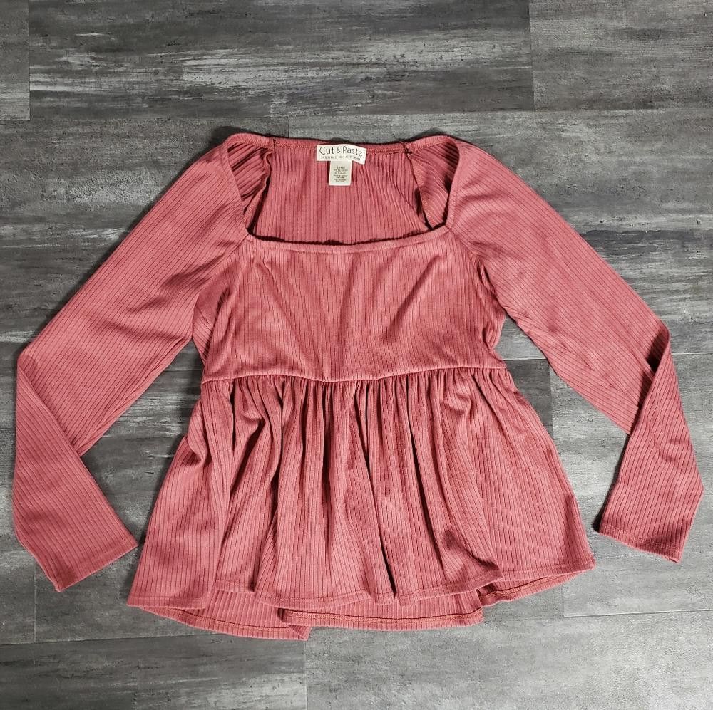 Designer Pink Rose Ribbed C&P Long Sleeve Size L / US 10 / IT 46 - 1 Thumbnail