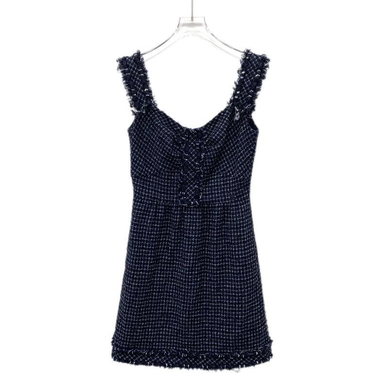 Chanel Chanel Dark blue cotton tweed braided strap dress 2503-Next Size XXS / US 00 / IT 34 - 1 Thumbnail