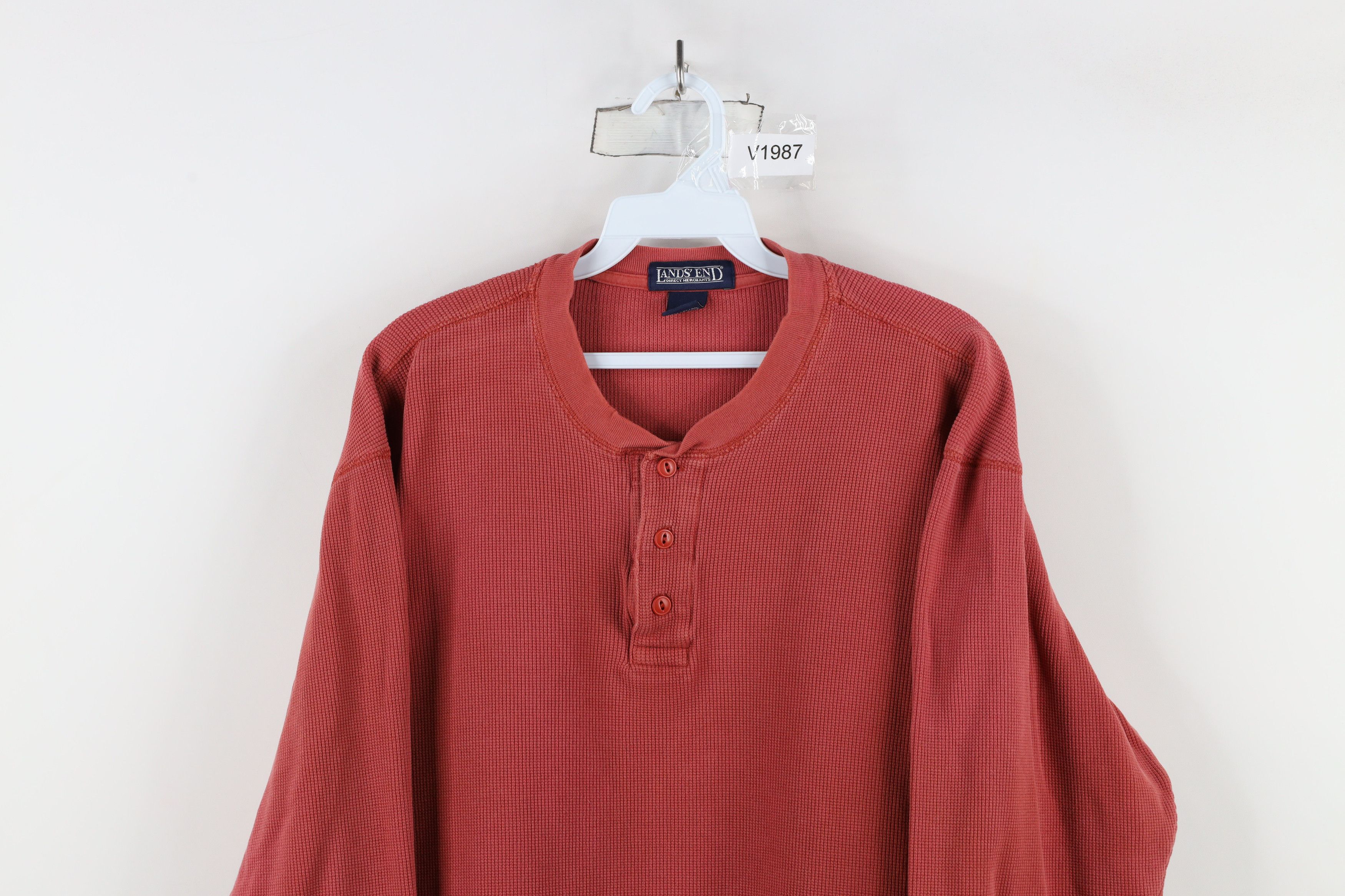 Lands' End × Vintage Vintage 90s Lands End Thermal Waffle Knit Henley T-Shirt Size US XL / EU 56 / 4 - 2 Thumbnail