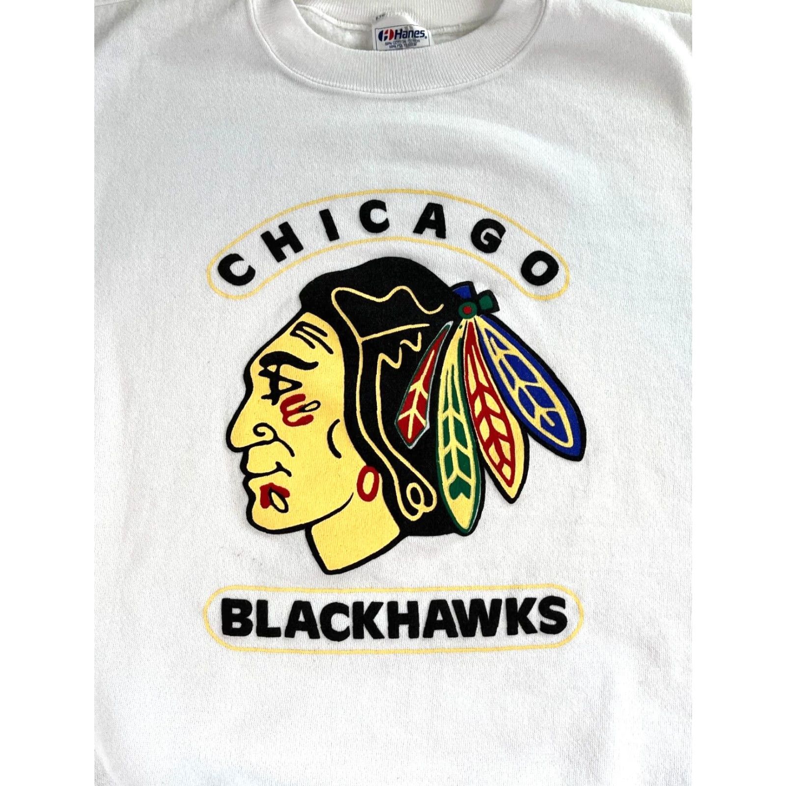 Hanes VINTAGE Hanes Chicago Blackhawks NHL Sweatshirt Crewneck Mens Adult Large White 90s Logo Pullover Size US L / EU 52-54 / 3 - 3 Thumbnail