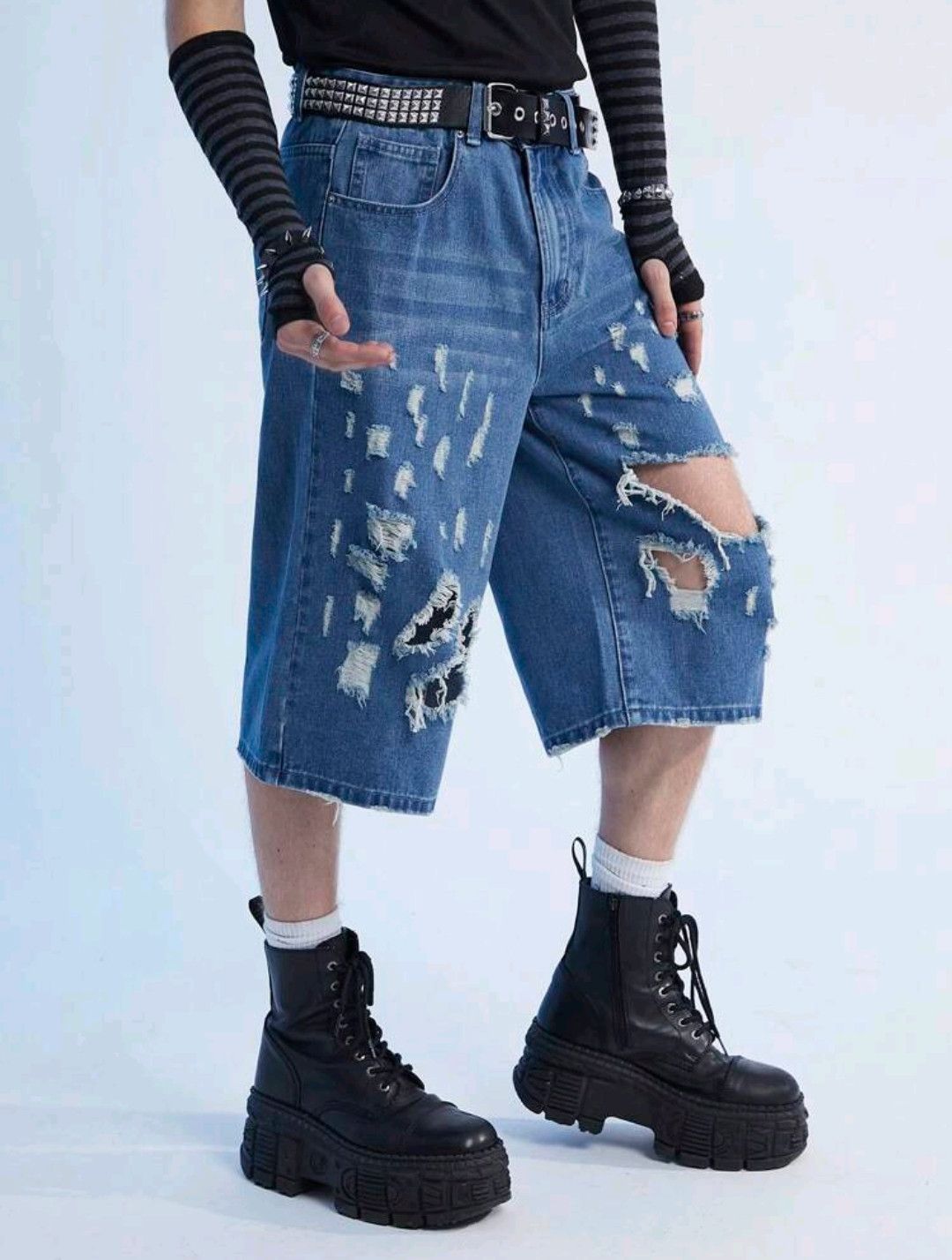 Jean × Vintage Y2K Vintage Solid Streetwear Denim Shorts Distressed Jorts Size US 33 - 3 Thumbnail