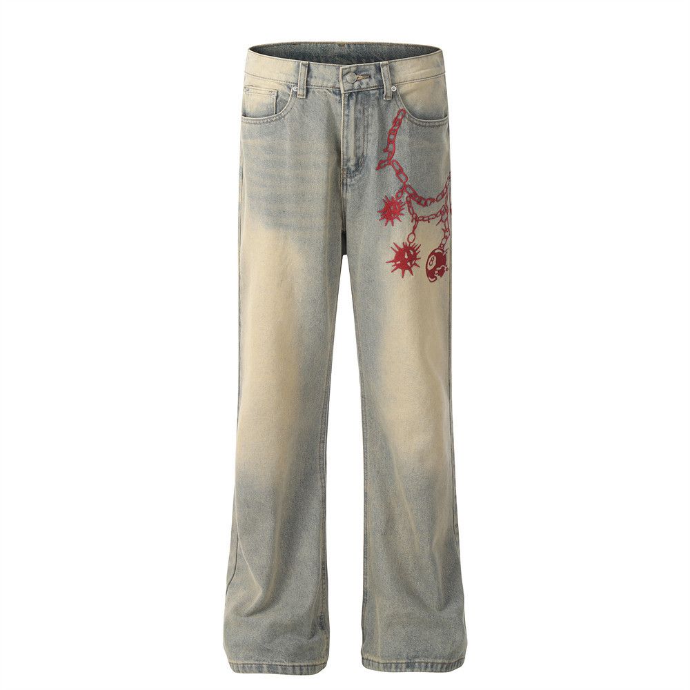 Japanese Brand × Jean Washed distressed vintage embroidered chain casual jeans Size US 32 / EU 48 - 1 Thumbnail
