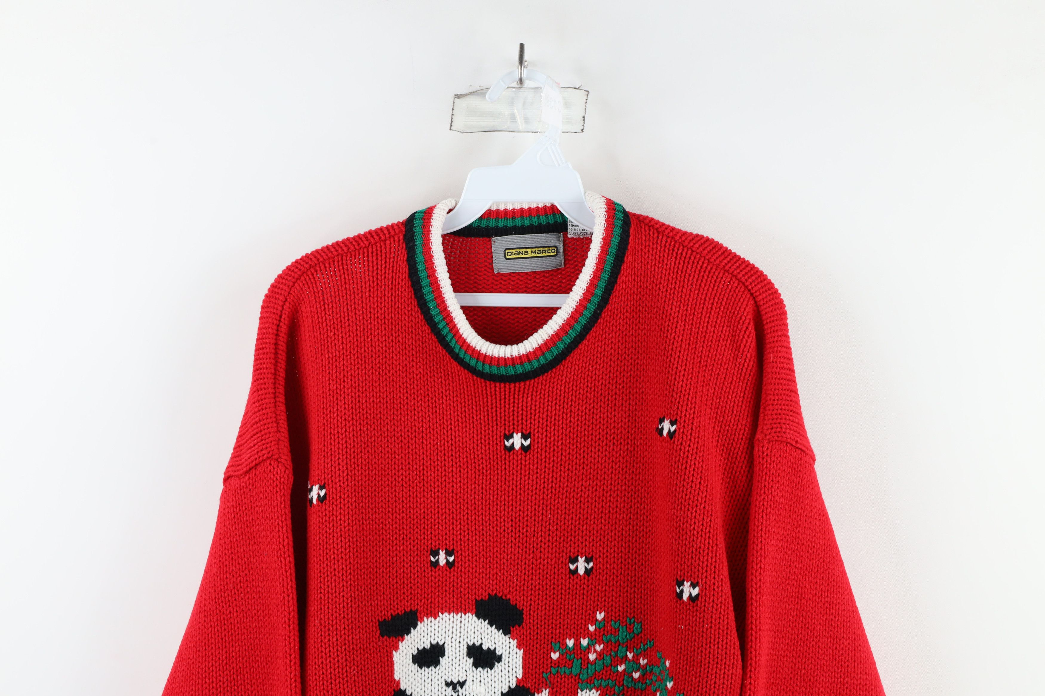 Vintage Vintage 90s Streetwear Panda Bear Knit Crewneck Sweater Red Size 3XL / US 20-22 - 2 Thumbnail
