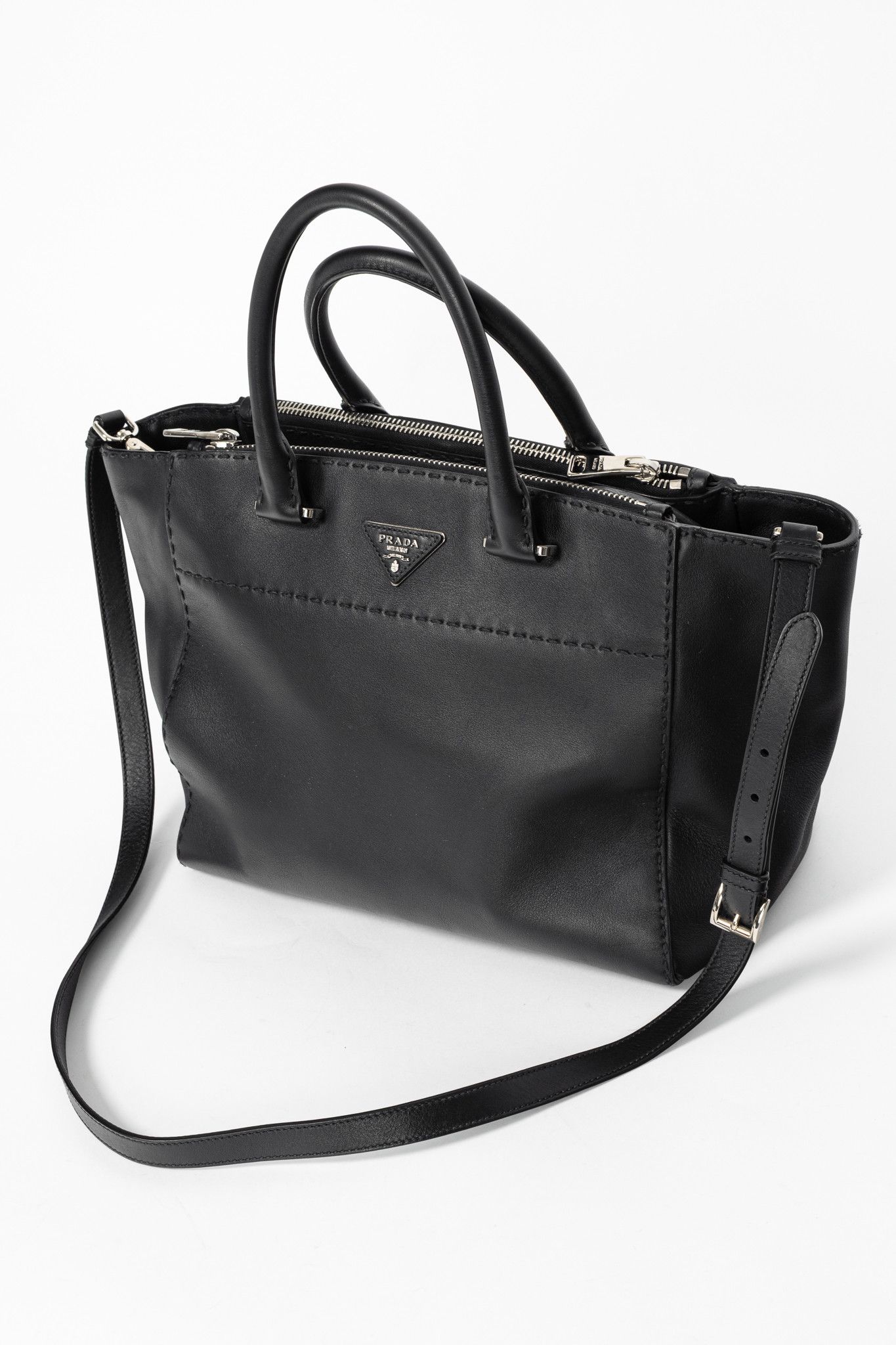 Prada Prada Black Hand Stitched Calfskin Leather Tote Size ONE SIZE - 7 Thumbnail