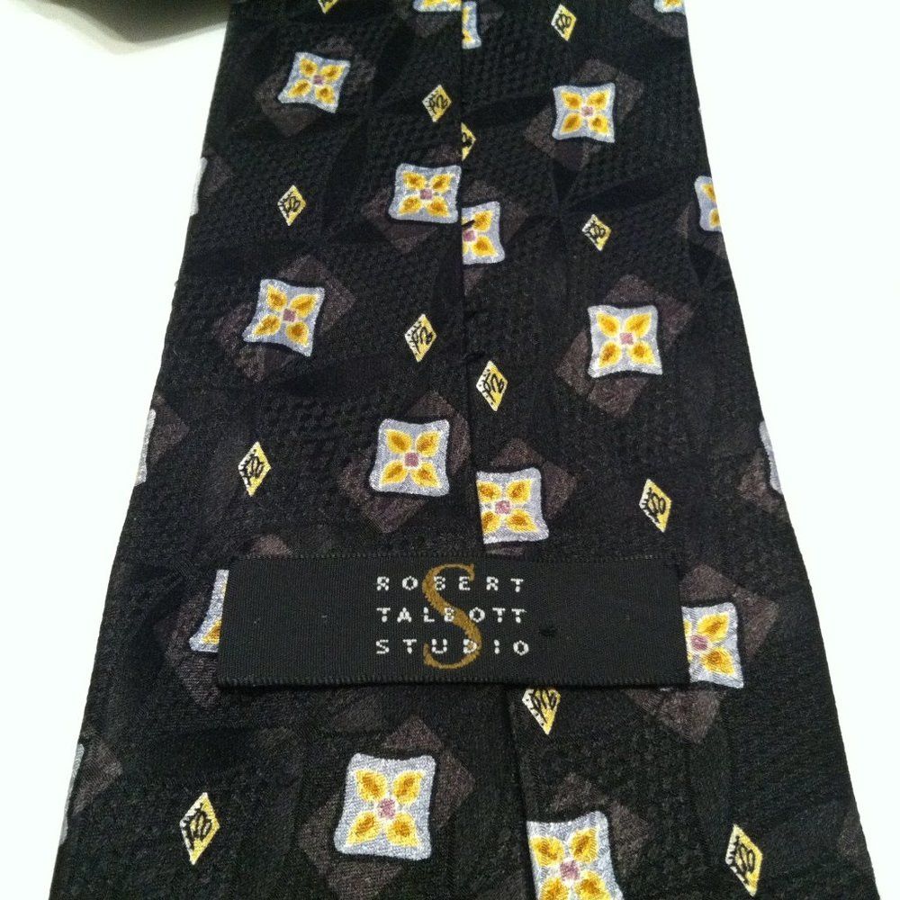 Robert Talbott ROBERT TALBOTT STUDIO MENS NEW BLACK SILK TIE WIDTH: 3 3/4" Size ONE SIZE - 4 Thumbnail