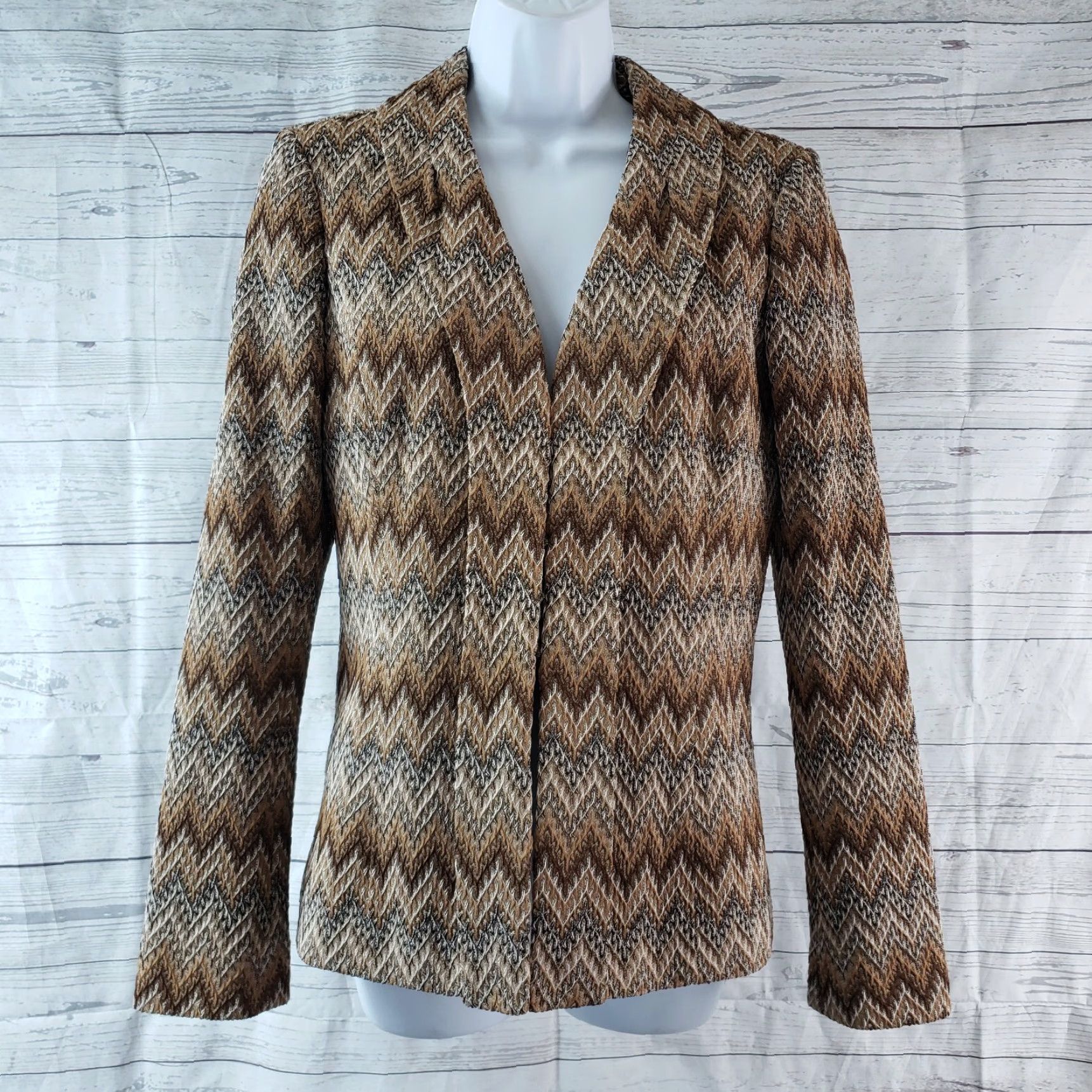 Vintage Classiques Entier Blazer Jacket Small Brown Chevron Long Sleeve Women Vintage No? (adjusted) Size S / US 4 / IT 40 - 2 Thumbnail
