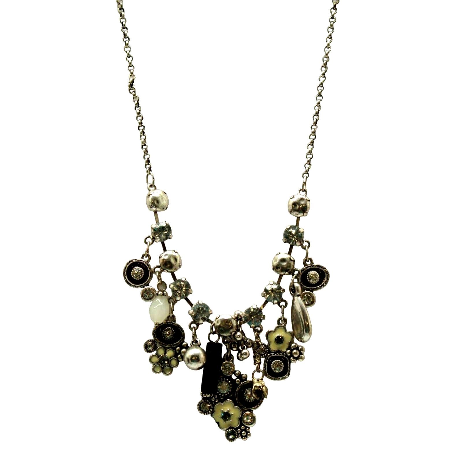 The Unbranded Brand Tuzy Silvertone Statement Bib Necklace •Black & White Enamel Size ONE SIZE - 3 Thumbnail