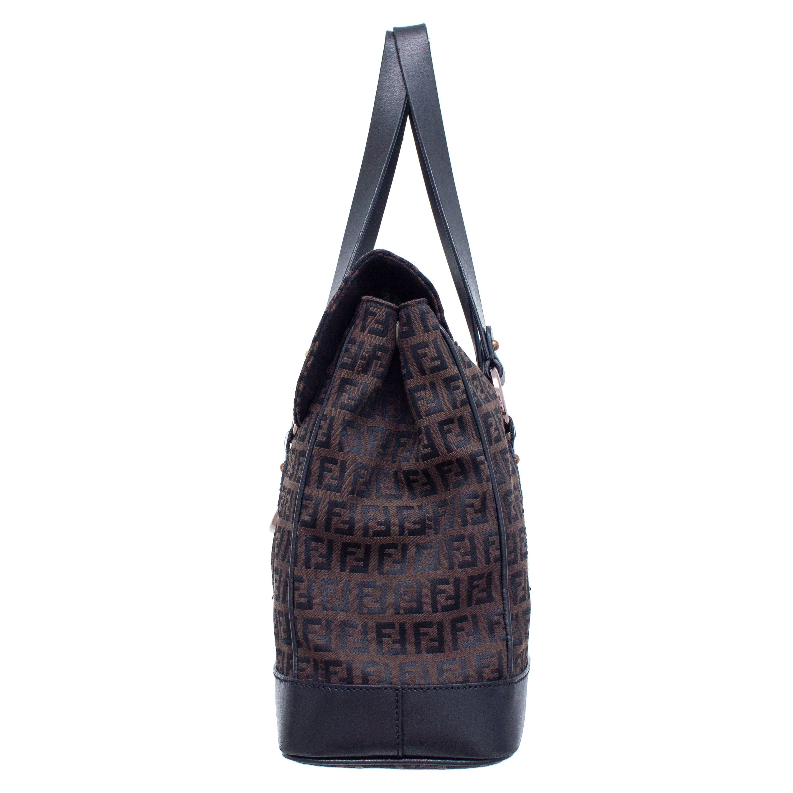 Fendi RARE FENDI VTG Brown Zucchino Canvas Shoulder Bag Size ONE SIZE - 3 Thumbnail