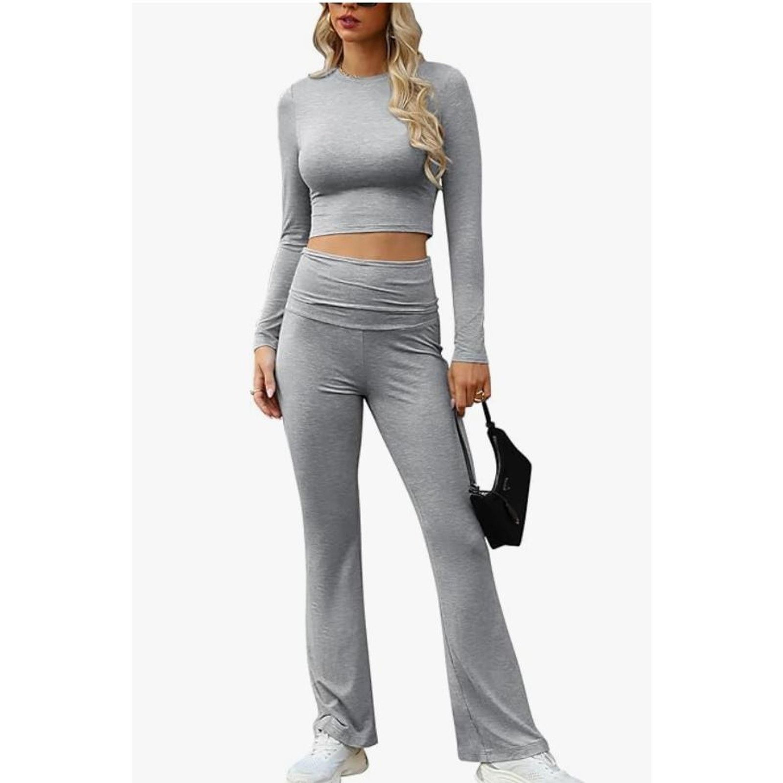 The Unbranded Brand Lounge Set with Fold-Over Flare Pants,CroppedMEDIUM Size 24" / US 00 / IT 34 - 1 Thumbnail
