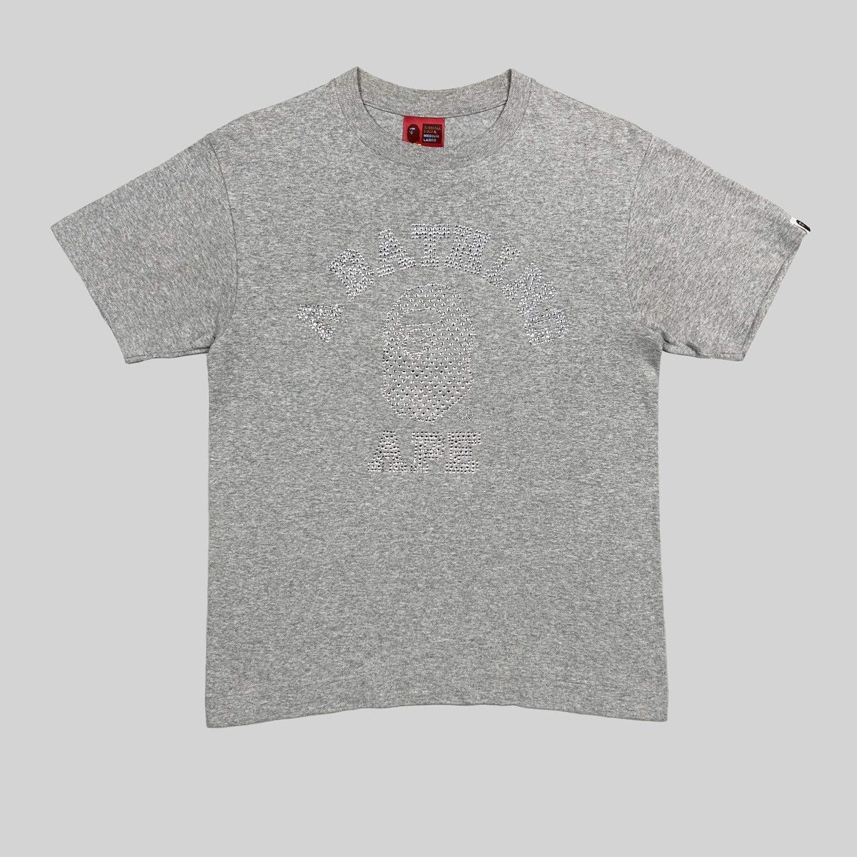 image of Bape Swarovski Crystal Logo Tee in Grey, Men's (Size Small)