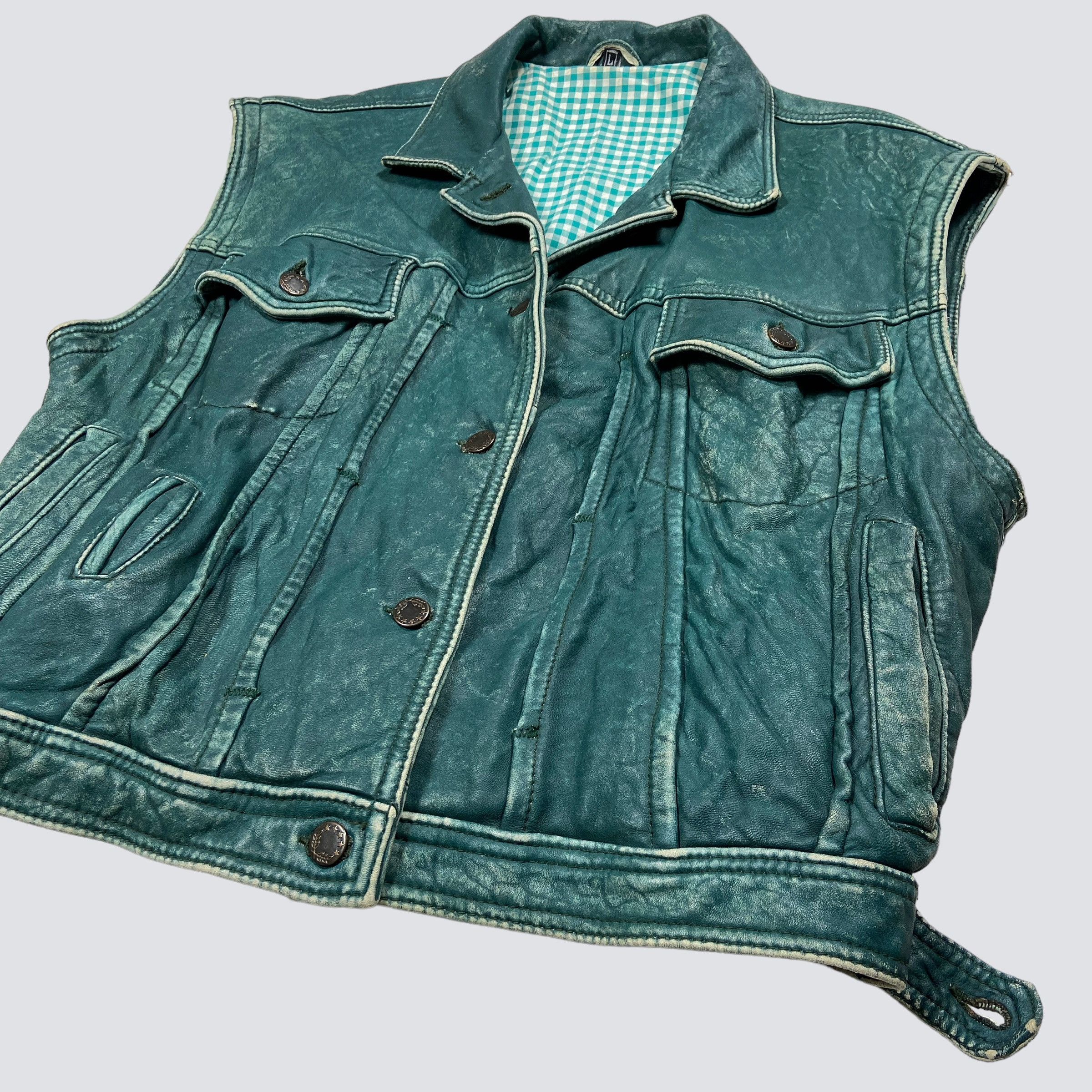 Vintage 1970s RETRO PUNK FADED DISTRESSED LEATHER MINT VEST - № 2109 Size US L / EU 52-54 / 3 - 2 Thumbnail