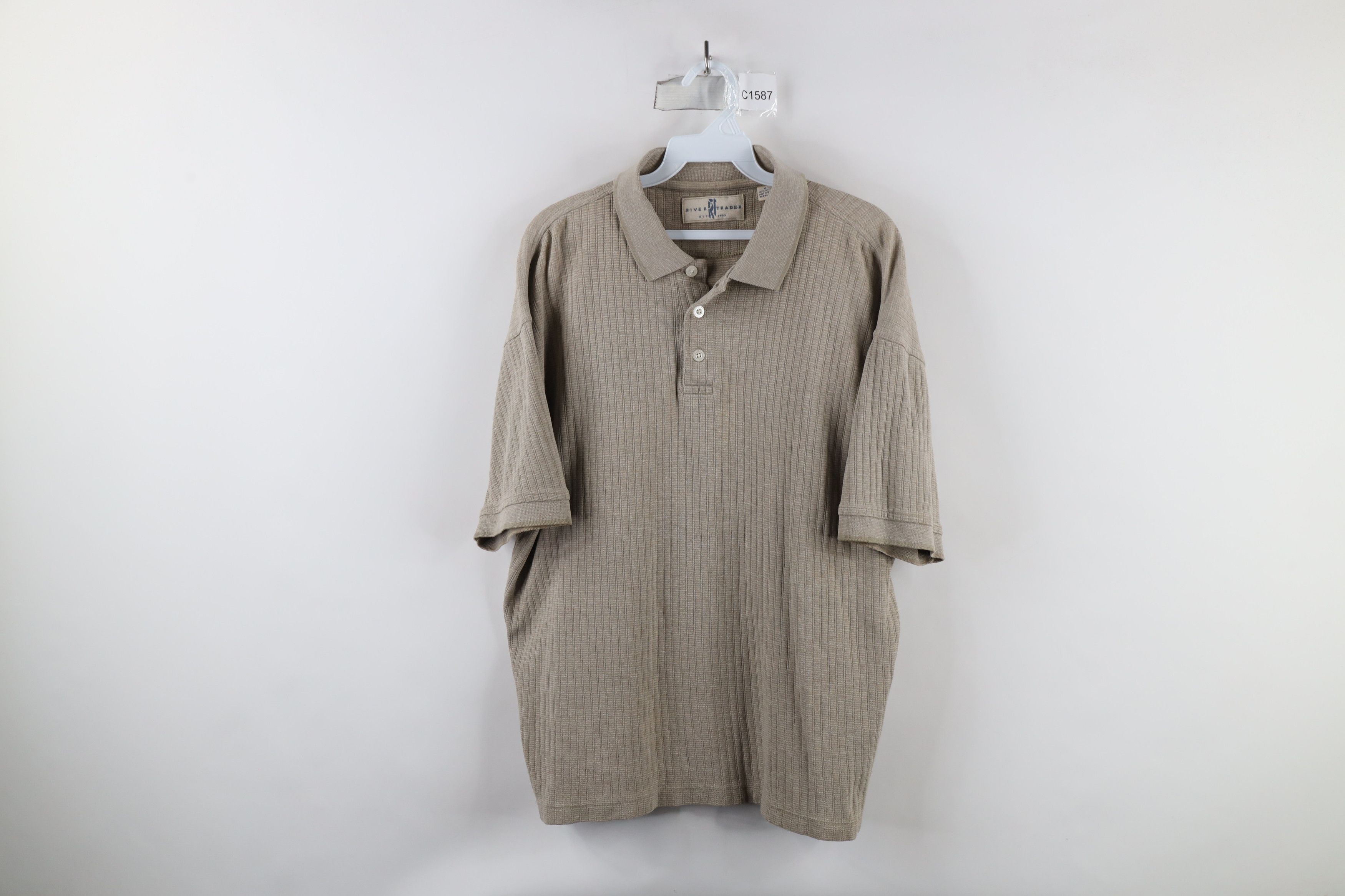 Vintage Vintage 90s Streetwear Ribbed Knit Collared Polo Beige Size US M / EU 48-50 / 2 - 1 Thumbnail