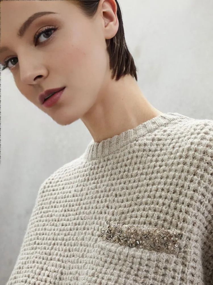 Brunello Cucinelli o1la1rc1a0325 Knitted Sweater in Light Brown Size M / US 6-8 / IT 42-44 - 4 Thumbnail