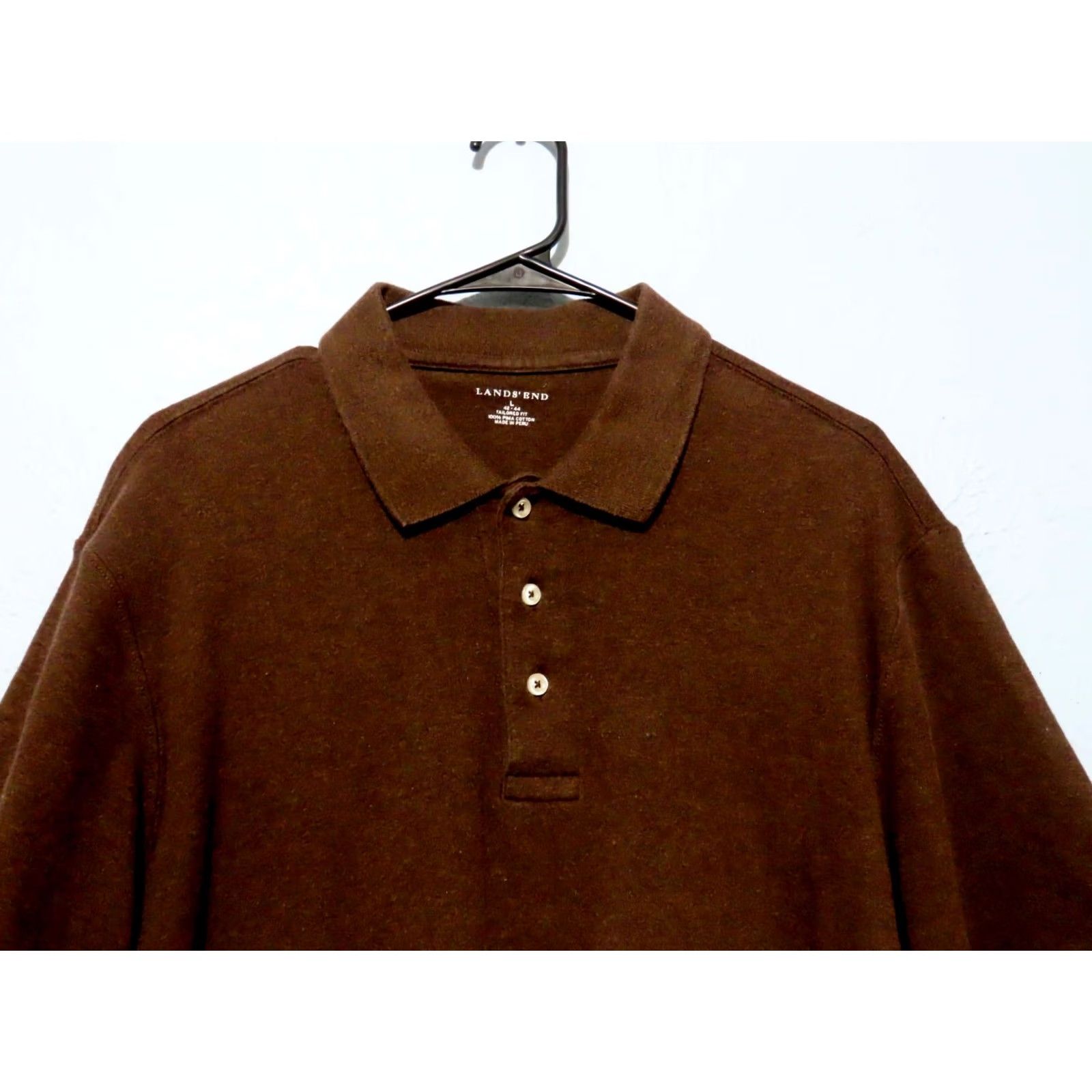 Lands' End Lands' End Mens L Polo Shirt Brown 100% Cotton Short Sleeve Knit Button Collar Size US L / EU 52-54 / 3 - 5 Thumbnail
