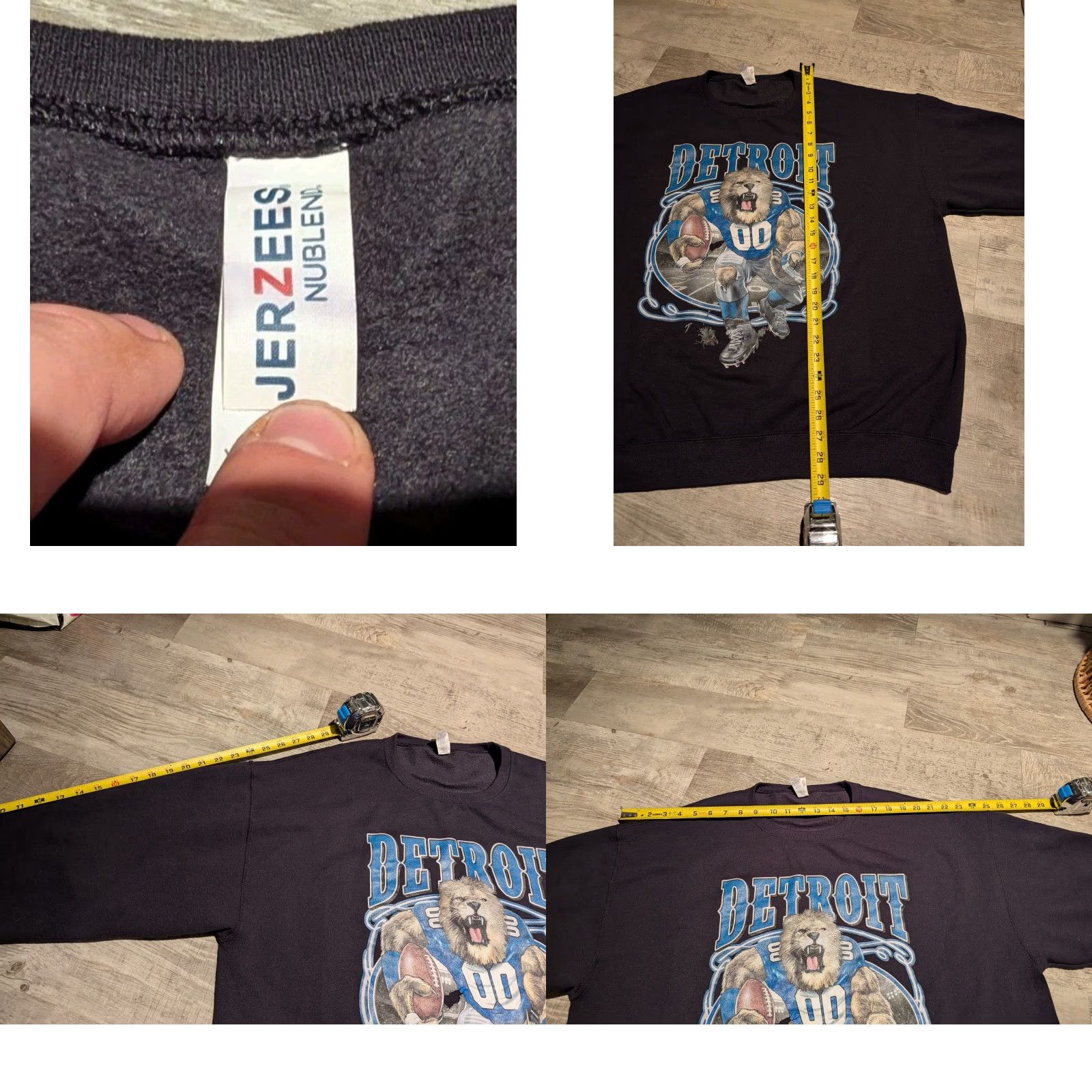 Jerzees Detroit Lions Graphic Crewneck Sweatshirt Black Mens XL Fleece Pullover Size US XL / EU 56 / 4 - 8 Thumbnail