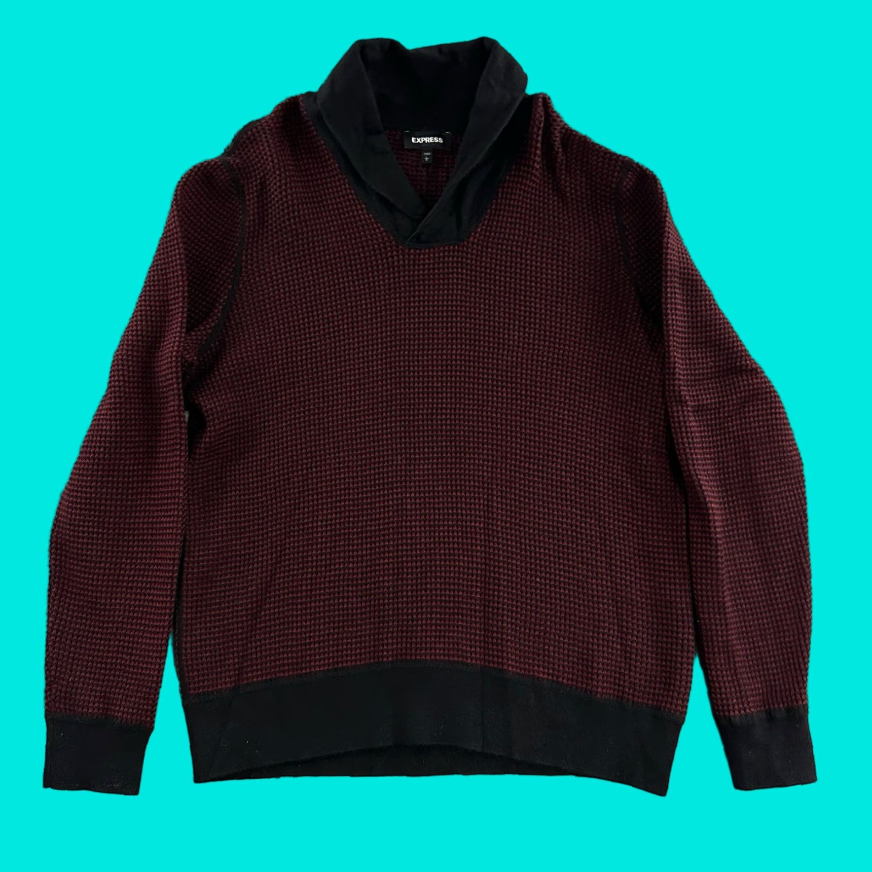 Express Express Mens Sweater Knit Shawl Collar Red Black Large Cotton Wool Blend Pullover Mens Size L Size US L / EU 52-54 / 3 - 1 Thumbnail