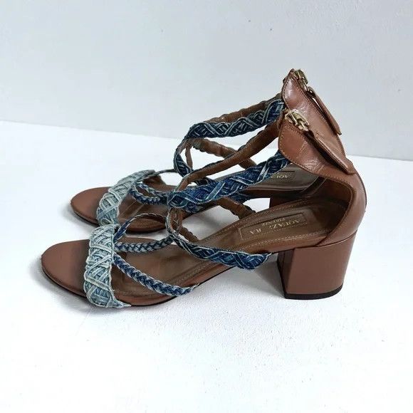 Aquazzura Aquazurra | Tyra Denim Woven Heels Size US 7.5 / IT 37.5 - 5 Thumbnail