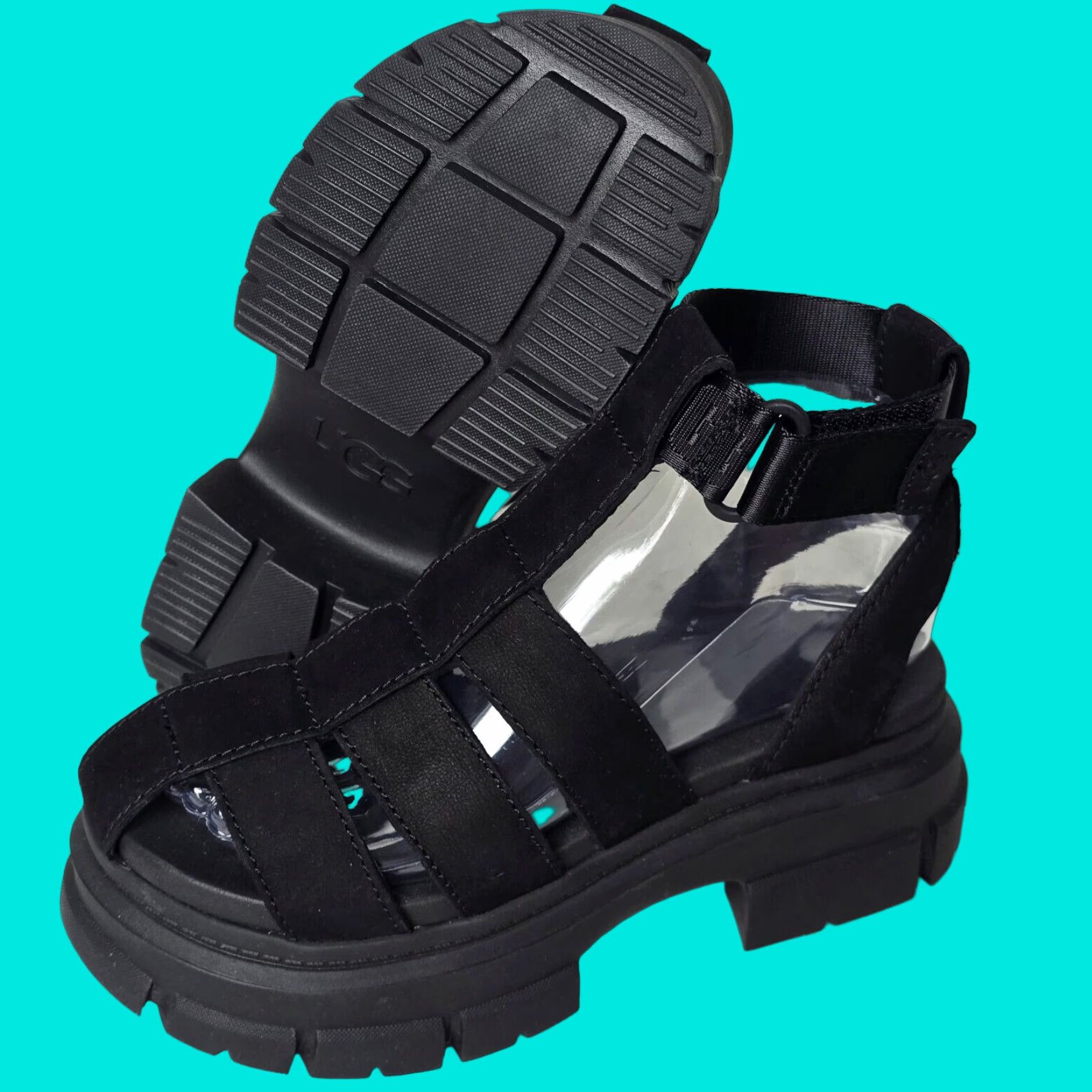 UGG Ashton Strappy Chunky Heel Shoes Sandals Black Size 5.5 Womens