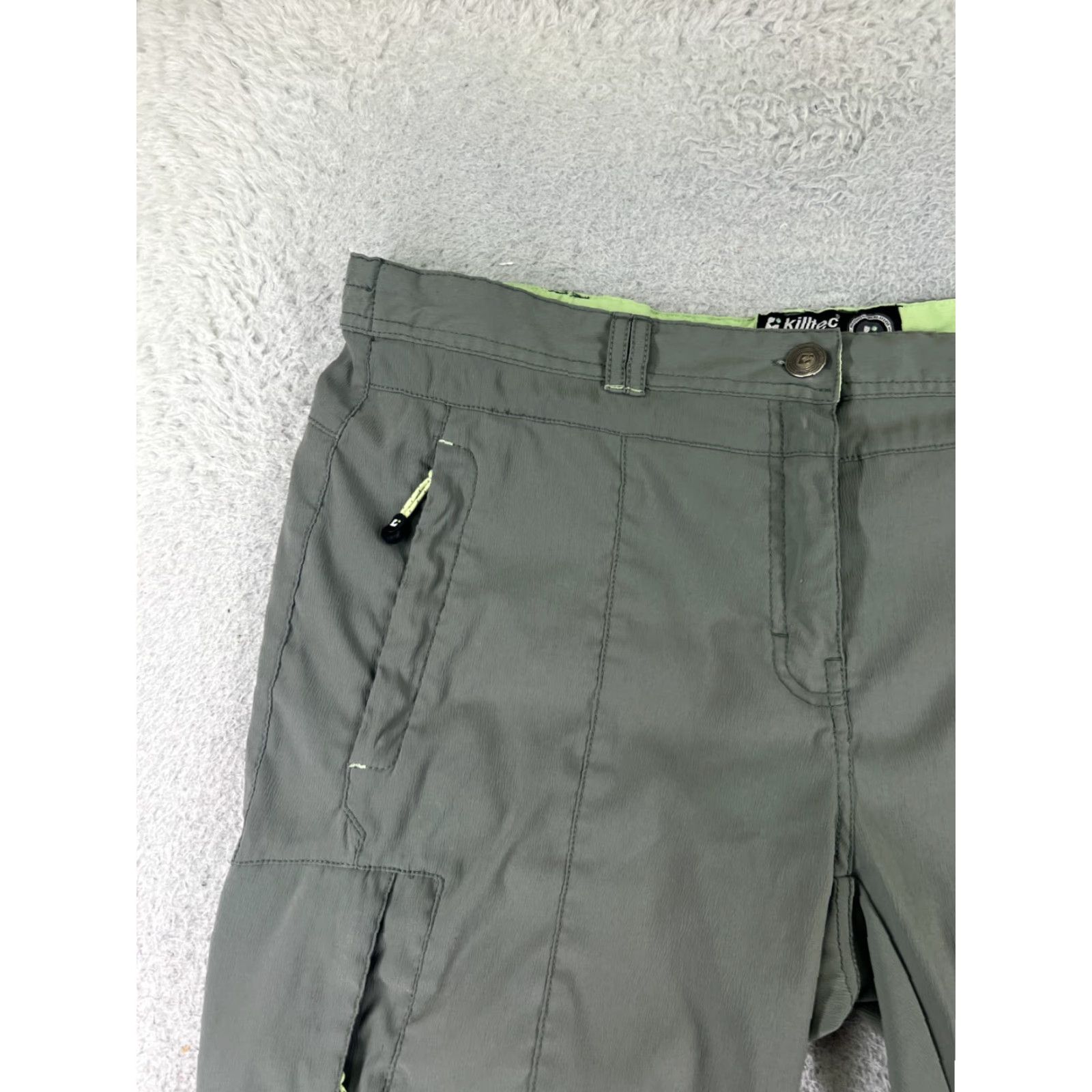 Vintage Killtec Shorts Women 16 Green Gray Cargo Zipper Pockets Hiking Backpacking 38x16 Size 38" / US 16 / IT 52 - 4 Thumbnail