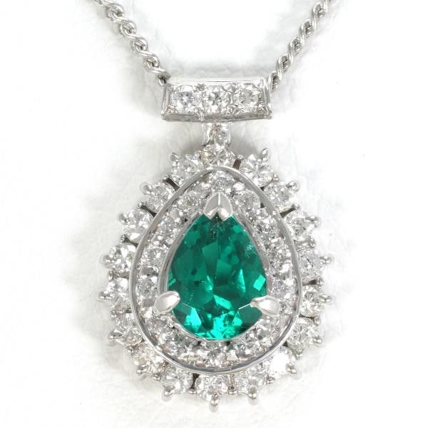 LuxUness PT900 Platinum PT850 Necklace Emerald Diamond Metal 