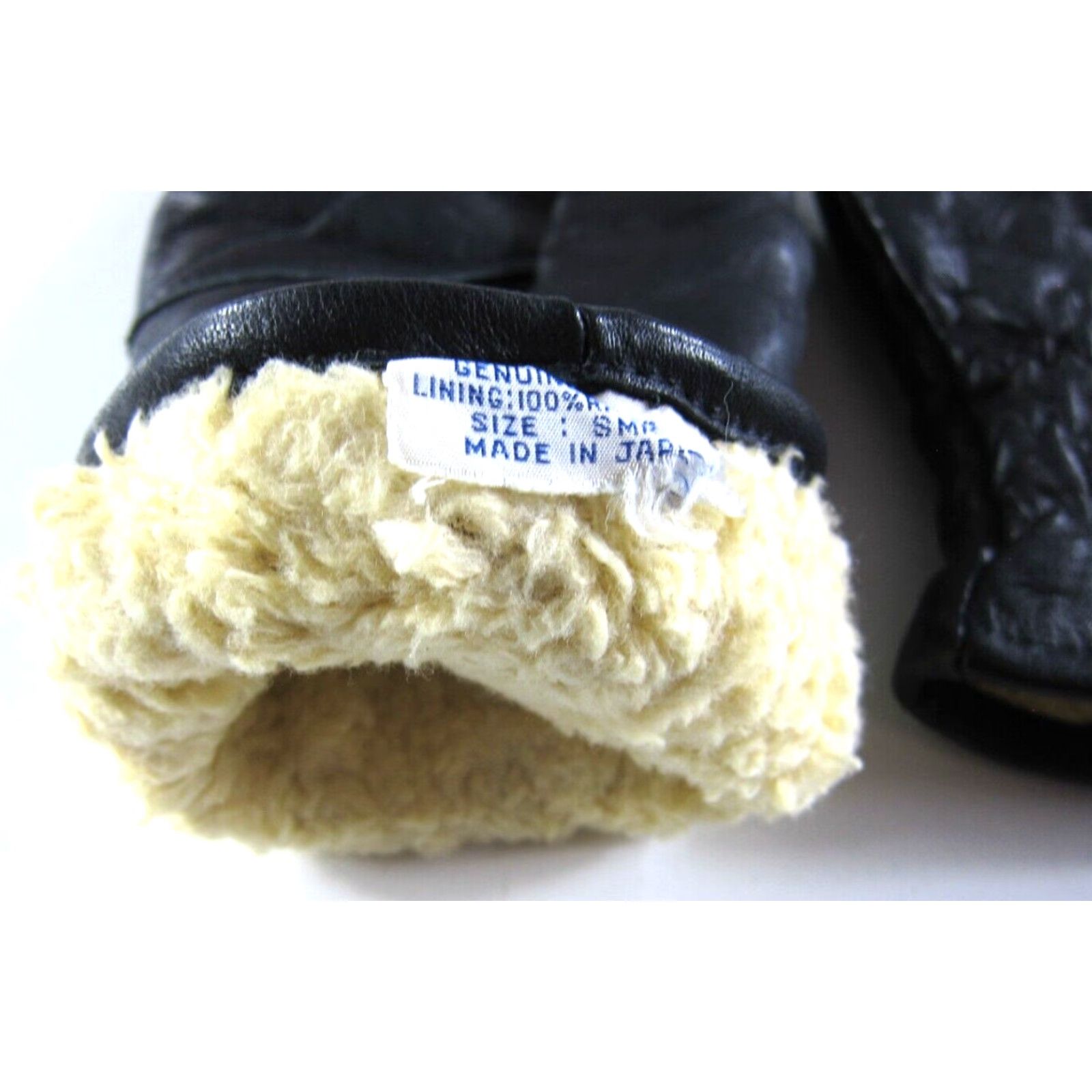 Vintage VINTAGE Made In Japan Black 100% Leather Faux Fur Lined Mitten Glove Women S-M Size ONE SIZE - 5 Thumbnail