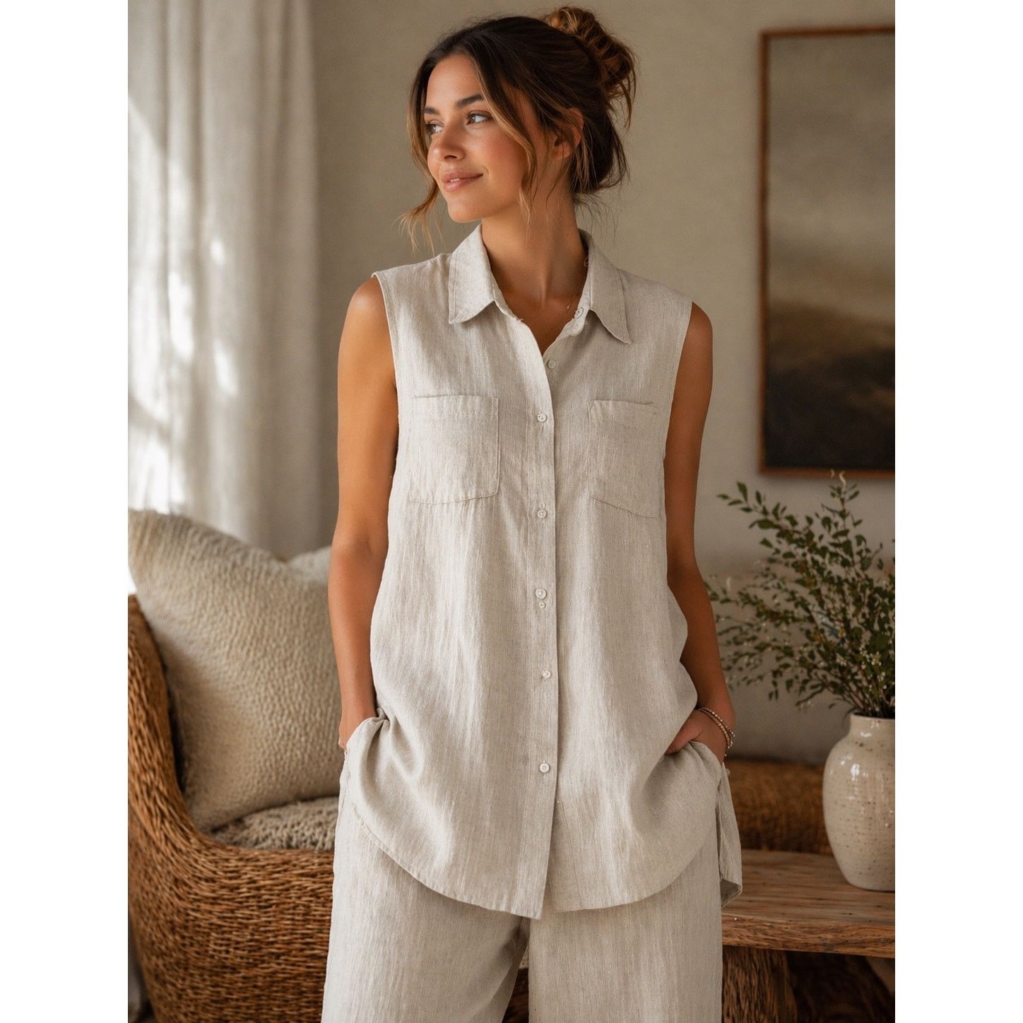 H&M NWOT H&M Linen Sleeveless Tunic Top M Size M / US 6-8 / IT 42-44 - 1 Thumbnail