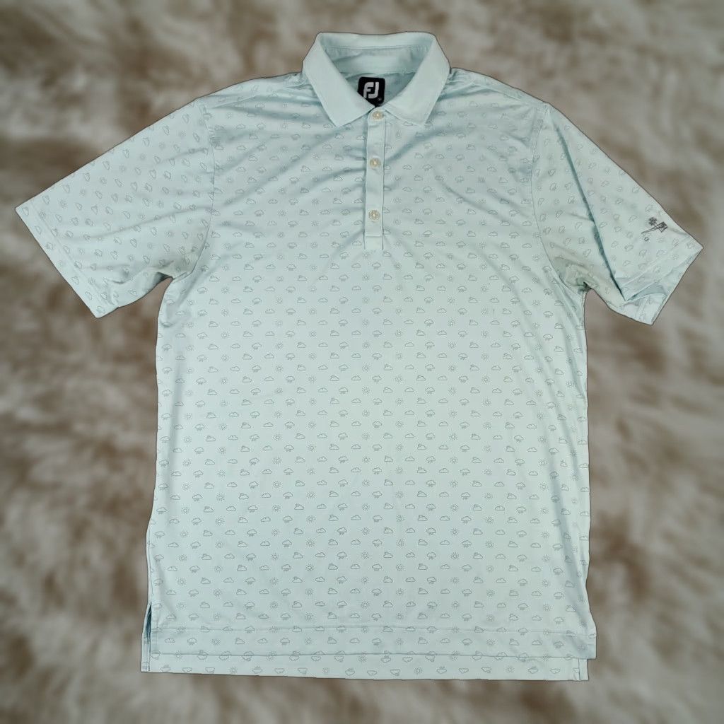 Footjoy FJ FootJoy Polo Shirt Mens Medium Blue Cloud Print Golf Short Sleeve * Size US M / EU 48-50 / 2 - 1 Thumbnail