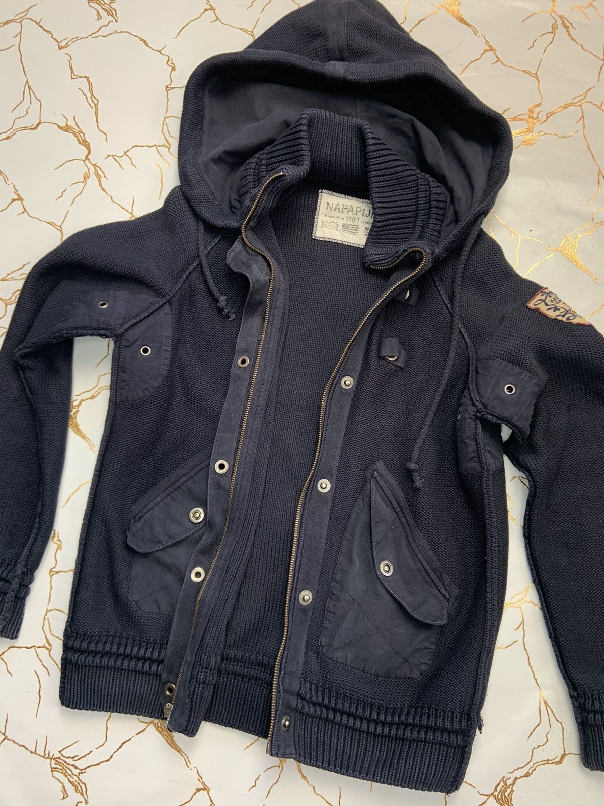 Napapijri Napapijri Women Blue Knitted Zip Hooded Sweater Size XL Size XL / US 12-14 / IT 48-50 - 2 Thumbnail