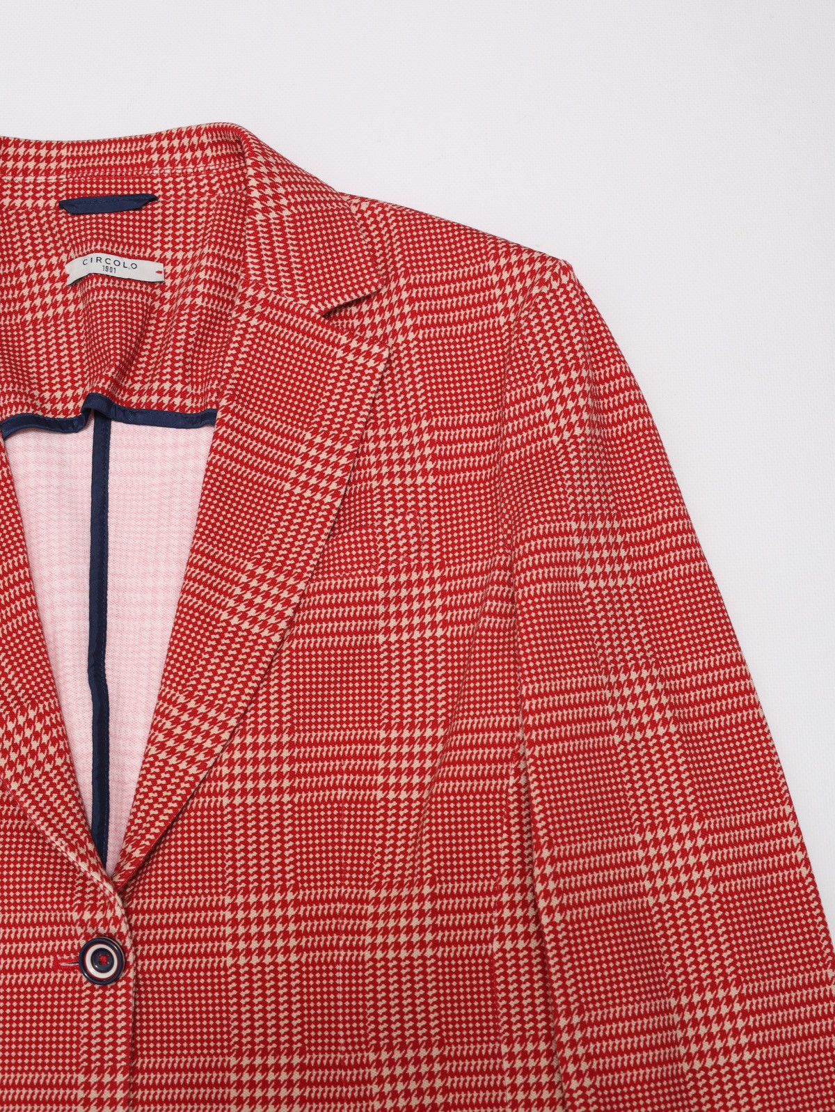 Circolo 1901 Circolo 1901 Red White Houndstooth Blazer Cotton Elastane Size L / US 10 / IT 46 - 4 Thumbnail