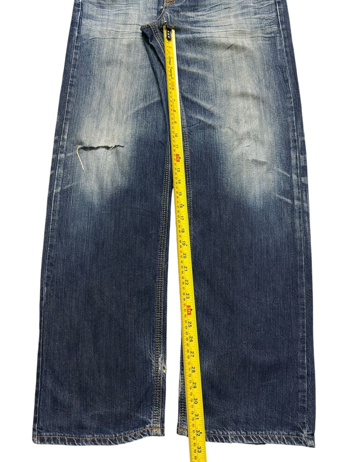 Edwin Vintage 90s Edwin XV Blue Faded Wash Distress Wide Leg Loose Size US 34 / EU 50 - 10 Thumbnail