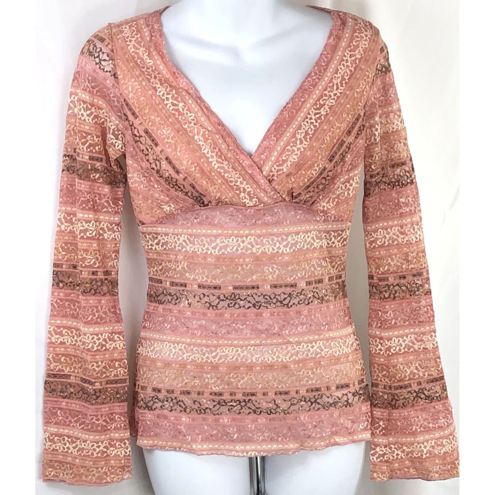 Vintage VINTAGE Paper Doll Lace Crochet Top S Pink Mock Wrap Empire Fairy Romantic Blouse Women's S Pink Bohemian Coquette Elegant 90s Theme - Mens? Size S / US 4 / IT 40 - 5 Thumbnail