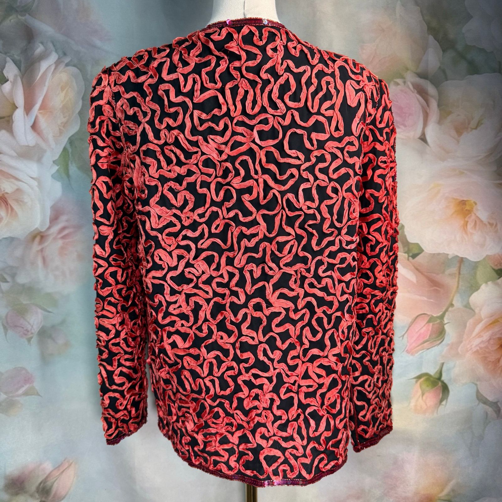 Other Vintage Aries On Knob Hill Pure Silk Sequin Beaded Jacket Size L / US 10 / IT 46 - 4 Thumbnail