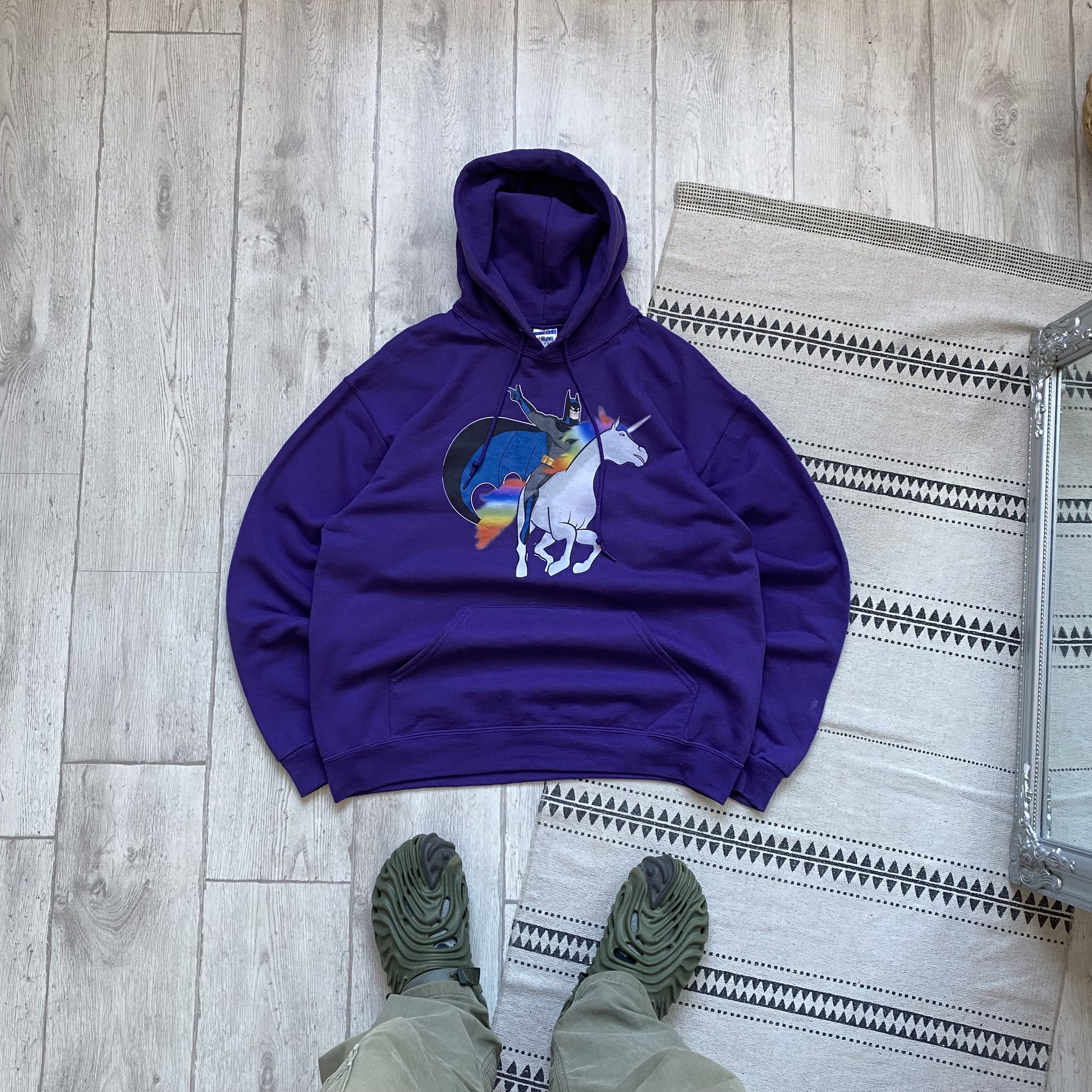 Russell Athletic 💜 Vintage Y2K Unicorn Batman Hoodie purple Skater Surf Vibe Size US L / EU 52-54 / 3 - 1 Thumbnail