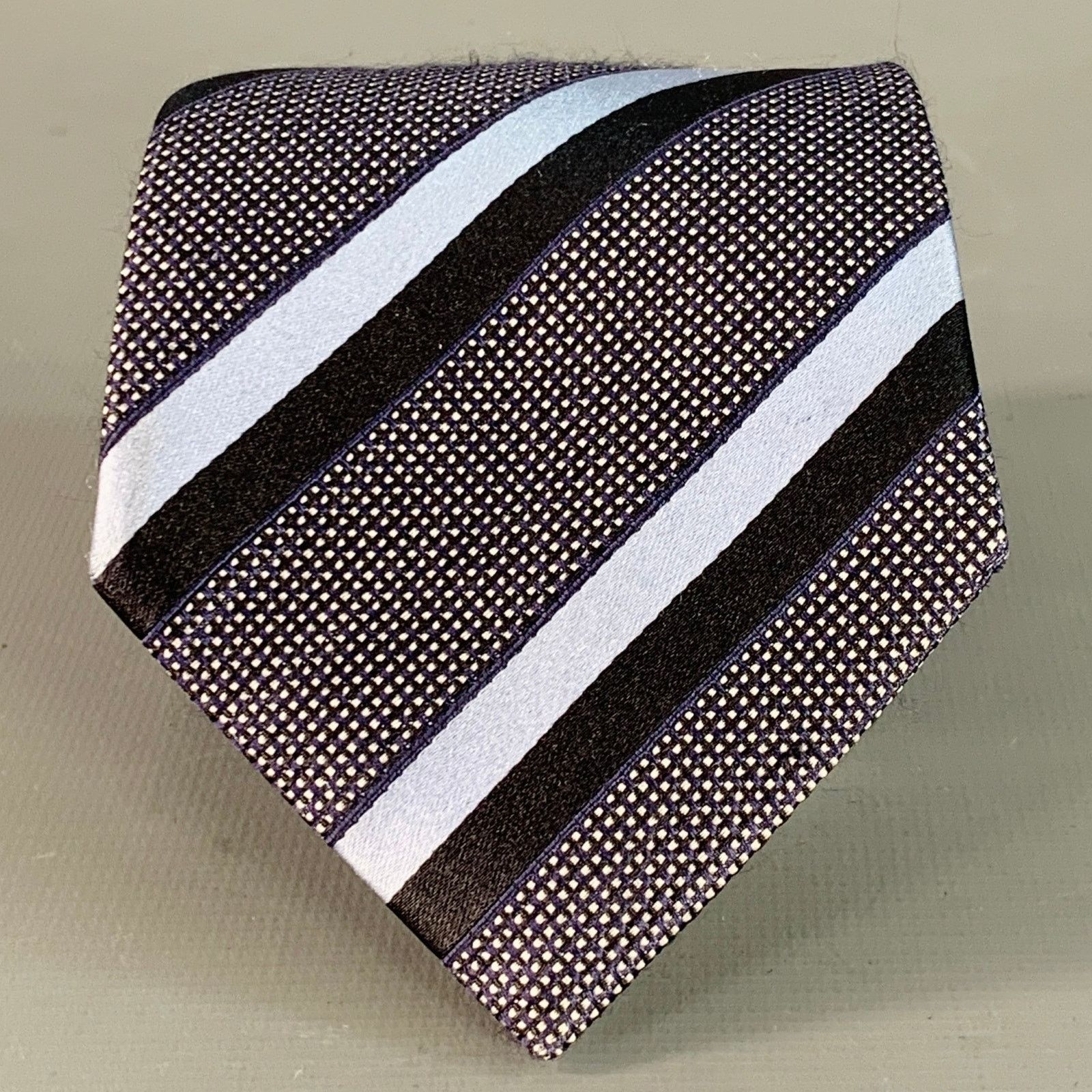 Ermenegildo Zegna Size One Size Black Blue Diagonal Stripe Silk Tie Size ONE SIZE - 1 Thumbnail