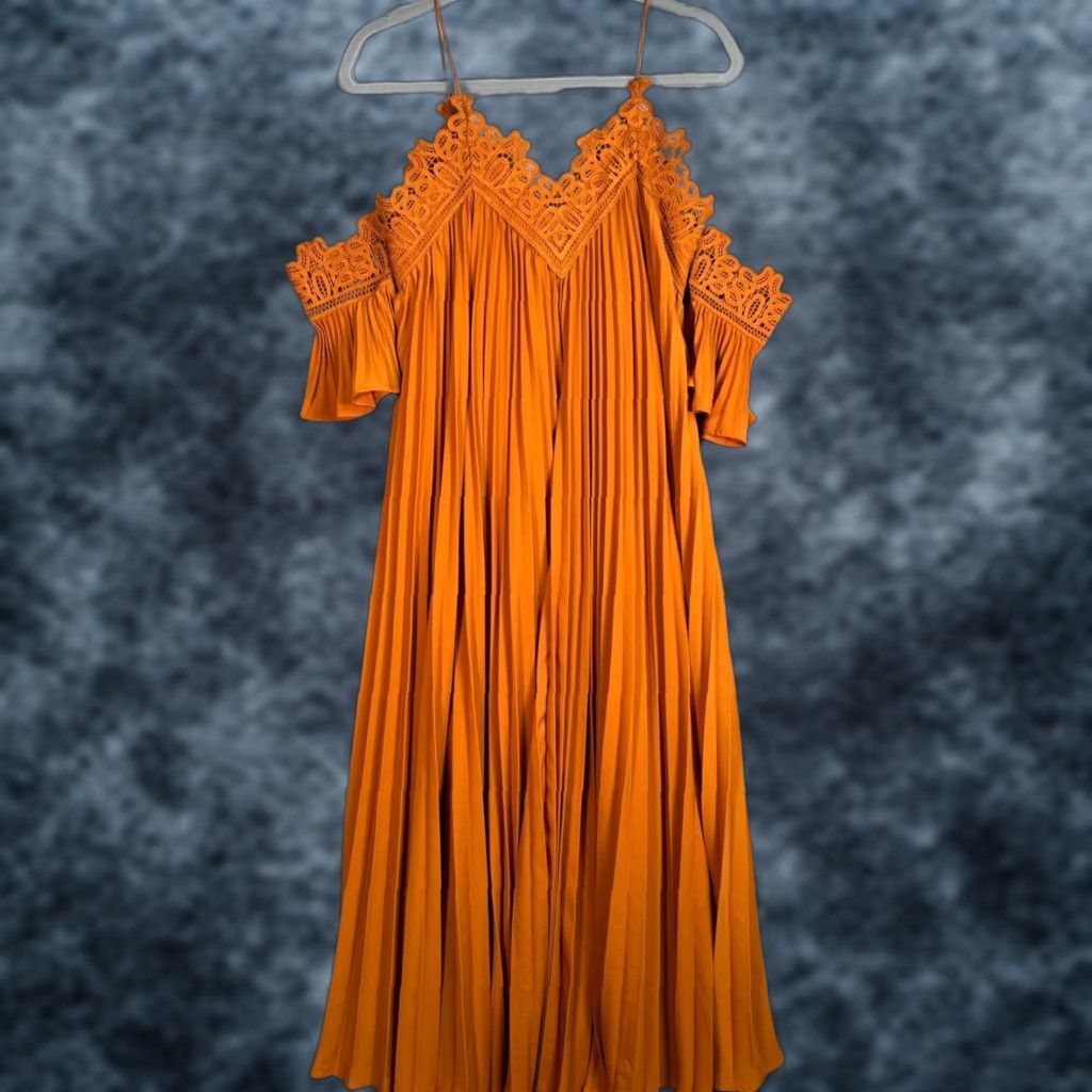Self-Portrait Orange Lace-Trim Cold Shoulder Maxi Dress Womens Dress Size 2