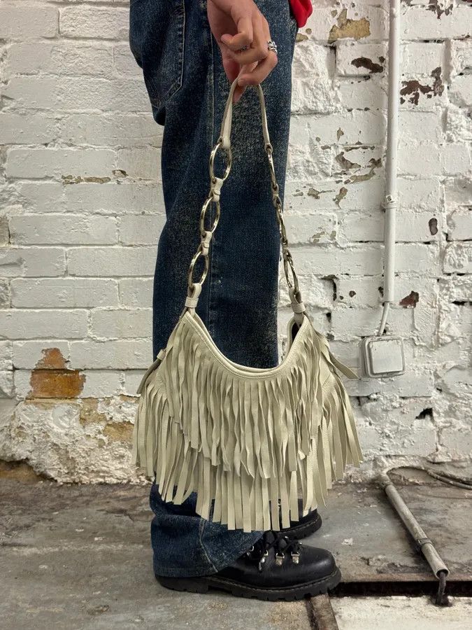 Yves Saint Laurent SS2003 Yves Saint Laurent Fringe Layered White Leather Handle Bag by Tom Ford Size ONE SIZE - 10 Thumbnail