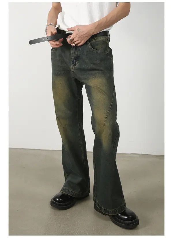 Japanese Brand Kirari x Kawa Men's washed distressed loose flared jeans Size US 32 / EU 48 - 2 Thumbnail