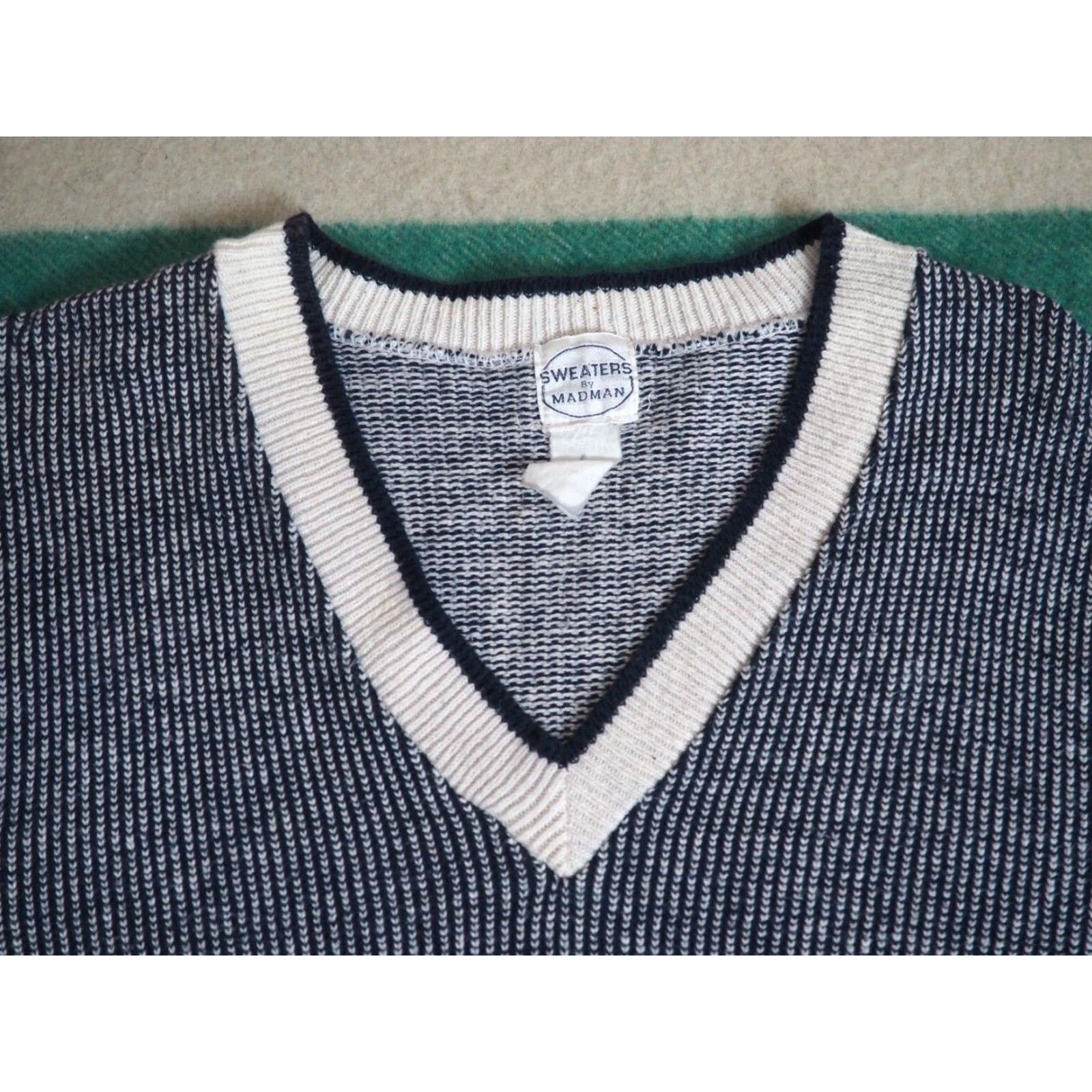 Vintage VTG Madman V-Neck Cotton Knit Sweater Pullover Mens M Blue 80s 70s Ivy Prep Check Embroidered Vintage Style Size US M / EU 48-50 / 2 - 3 Thumbnail