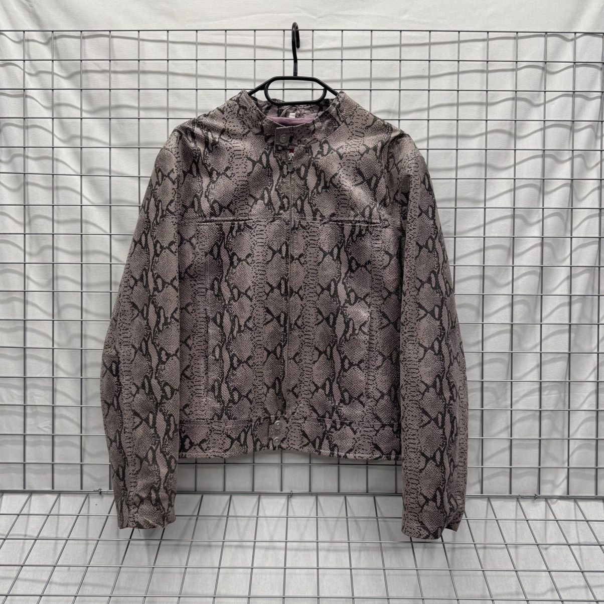 Vintage Leather Biker Jacket Snake Print Avant Garde Y2K