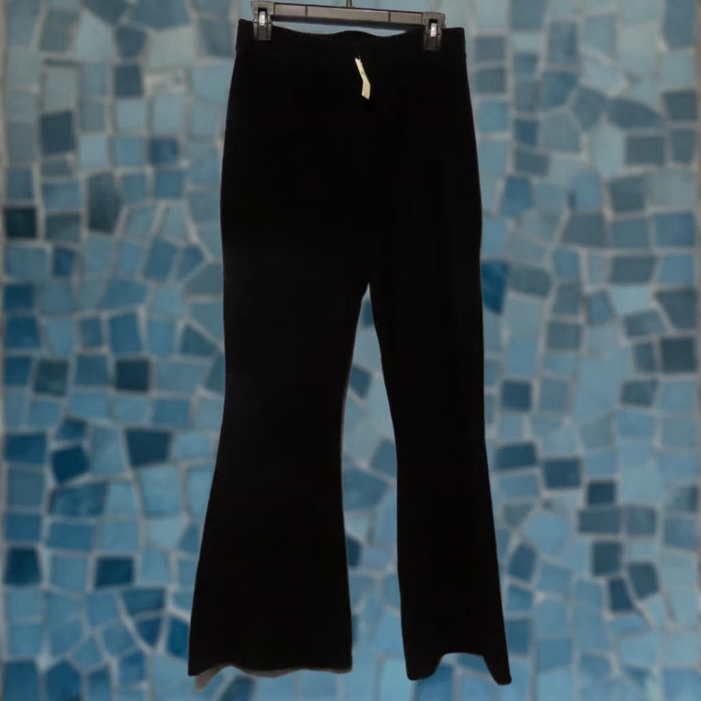 Vintage Aerie Black Corded Velour Elastic Waist High Rise Flare Pant M Regular Women Pants Ltd Knit Velour Sweatpants Casual Spring Fall Womens Size 32" / US 10 / IT 46 - 1 Thumbnail