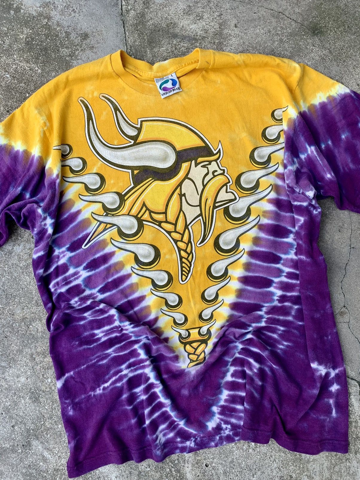 image of Vintage 90's Minnesota Vikings Liquid Blue in Yellow, Men's (Size Large)