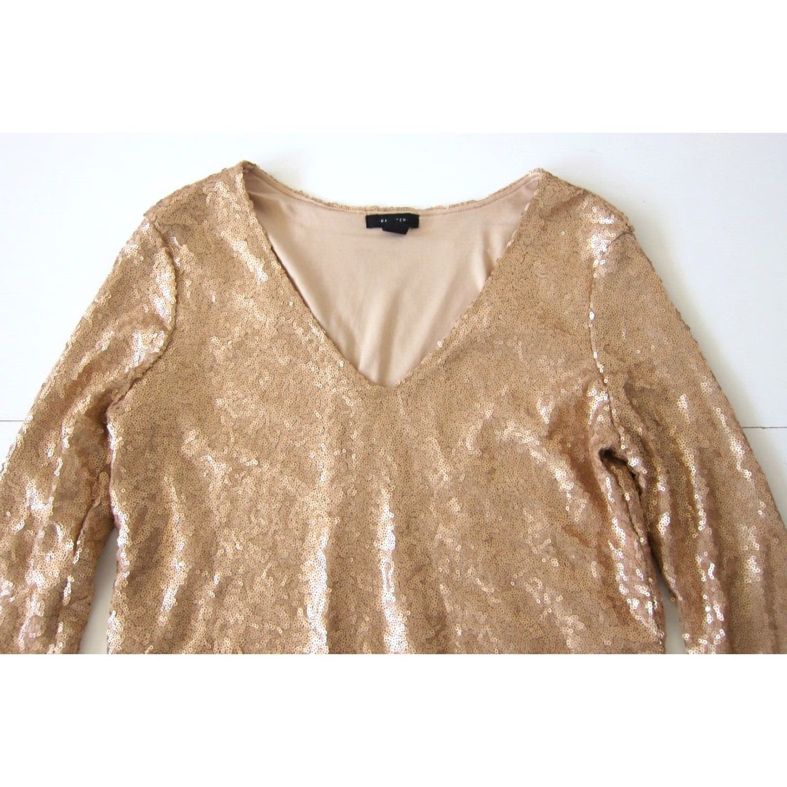 Vintage Halogen Blouse Pink V-Neck Long Sleeve Beaded Sparkly Sequin Flare Top Small Women Size S / US 4 / IT 40 - 4 Thumbnail