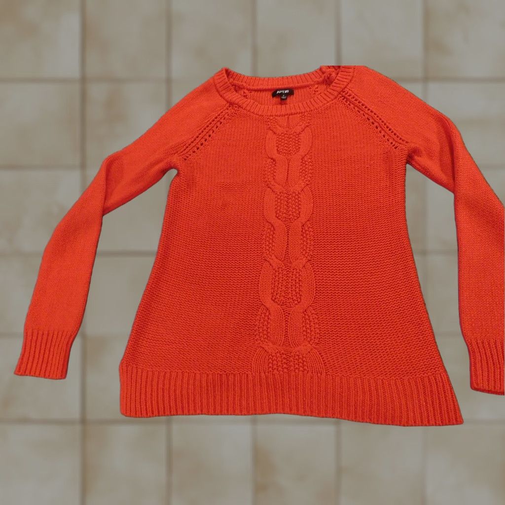 Apt. 9 Apt. 9 Womens Sweater Small Orange Pullover Crewneck Knit Solid Embroidered Casual Long Sleeve Classic Open Soft Chunky ACrylic Machine Washable Size S / US 4 / IT 40 - 1 Thumbnail
