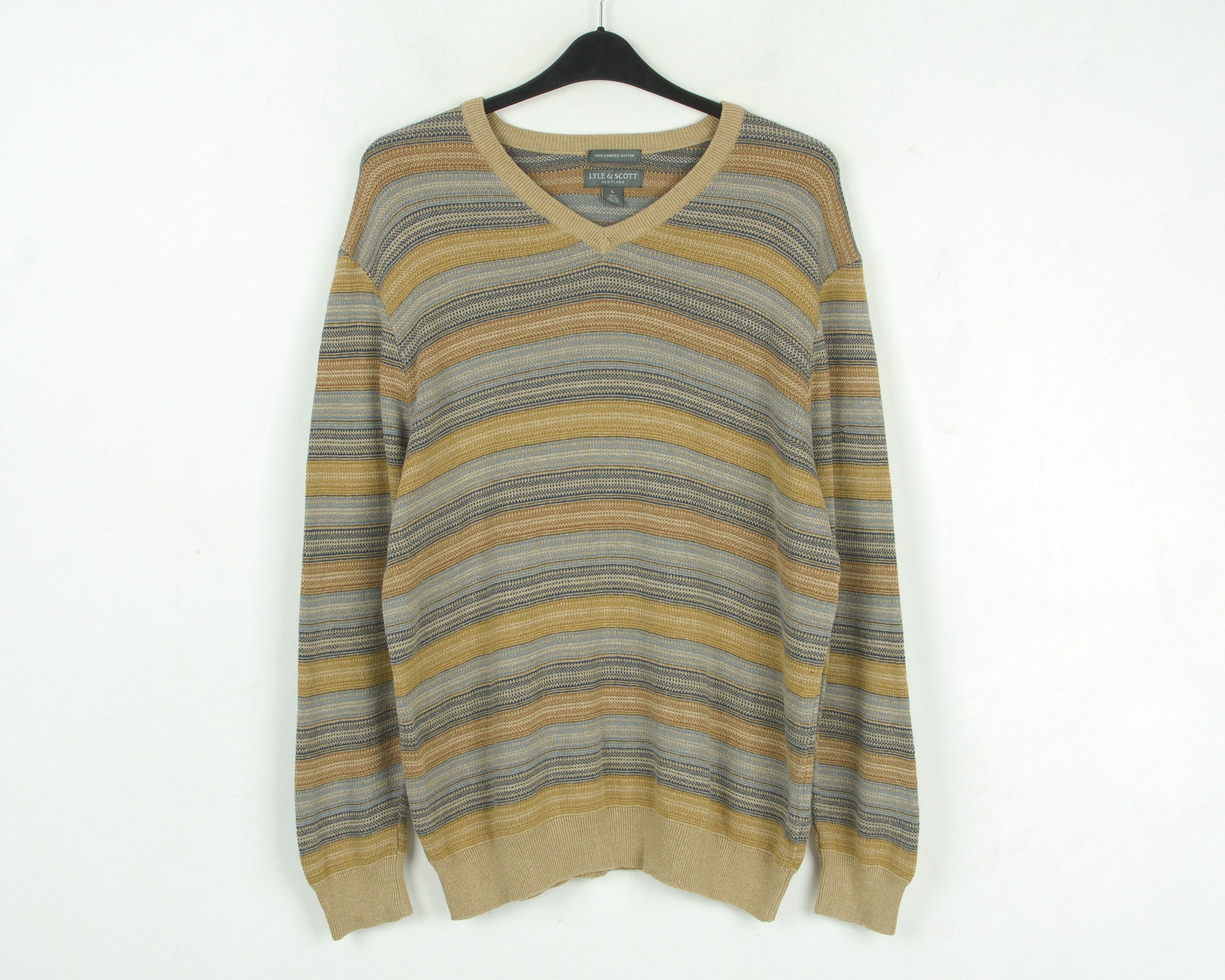 Lyle & Scott LYLE & SCOTT V-Neck Sweater Combed Cotton Pullover Jumper Size US L / EU 52-54 / 3 - 1 Thumbnail