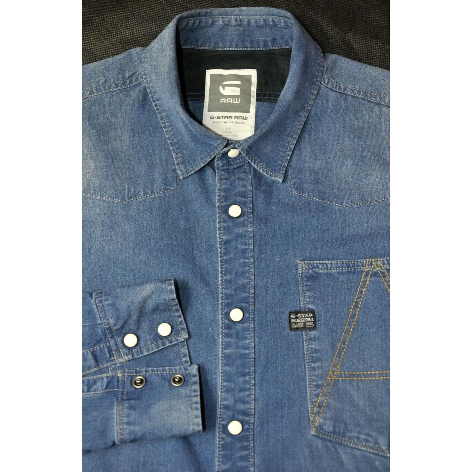 G-Star G-Star Raw A Crotch Shirt Denim Long Sleeve Button-Up L Blue 99% Cotton 1% Elastane Mens Regular Shirt Size US L / EU 52-54 / 3 - 4 Thumbnail
